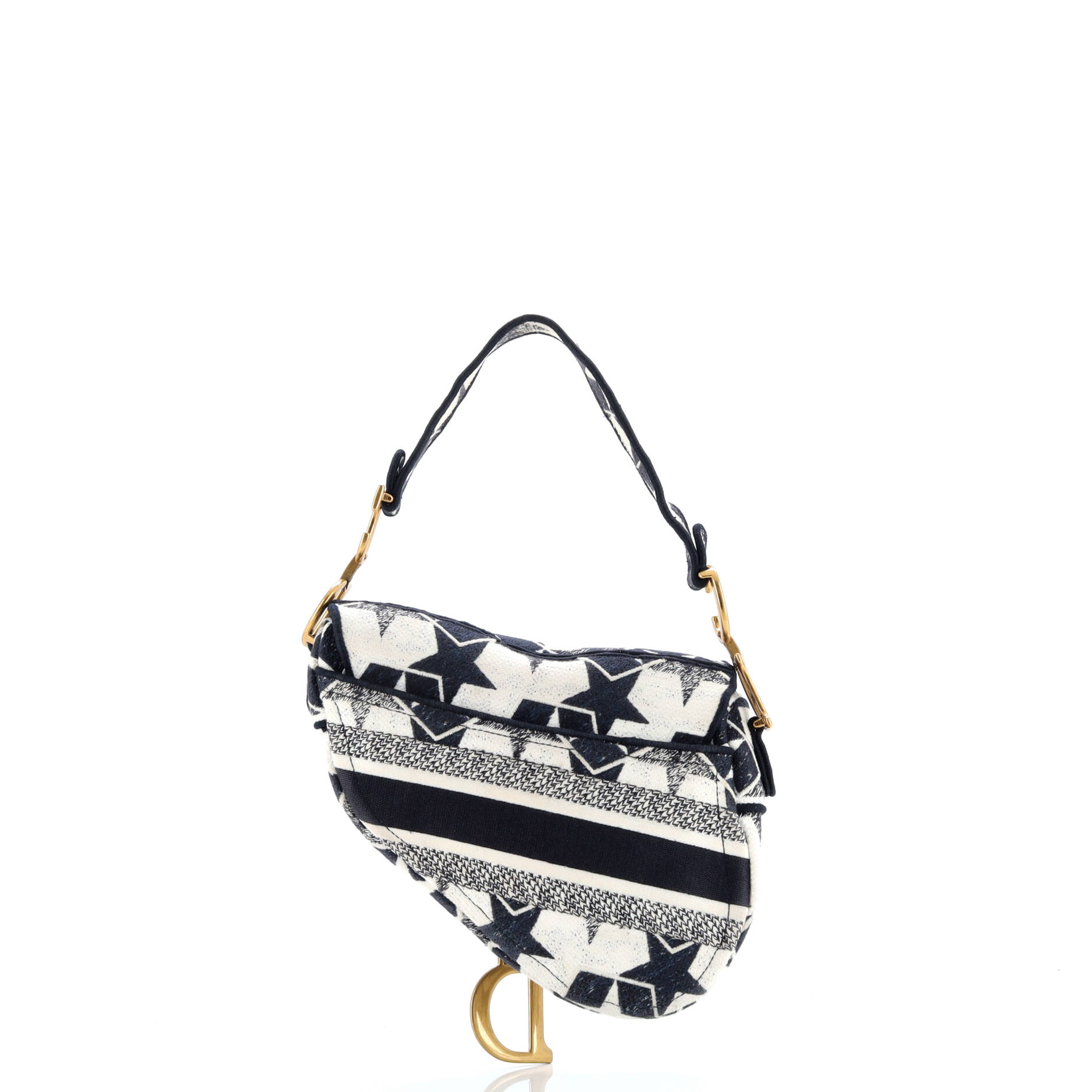 Christian Dior Saddle Bag Logo Embroidered Canvas Medium