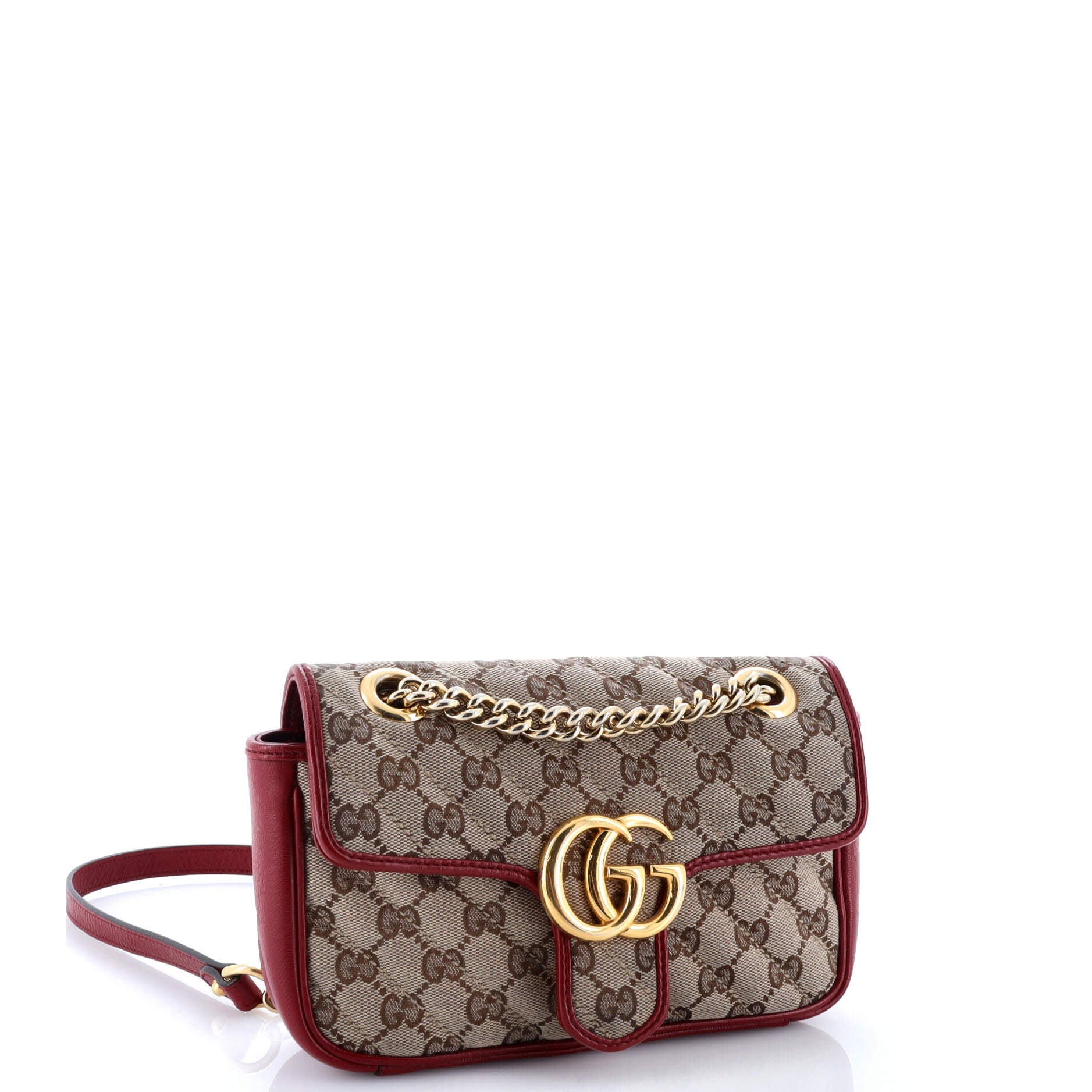 Gucci GG Marmont Flap Bag Diagonal Quilted GG Canvas with Leather Mini