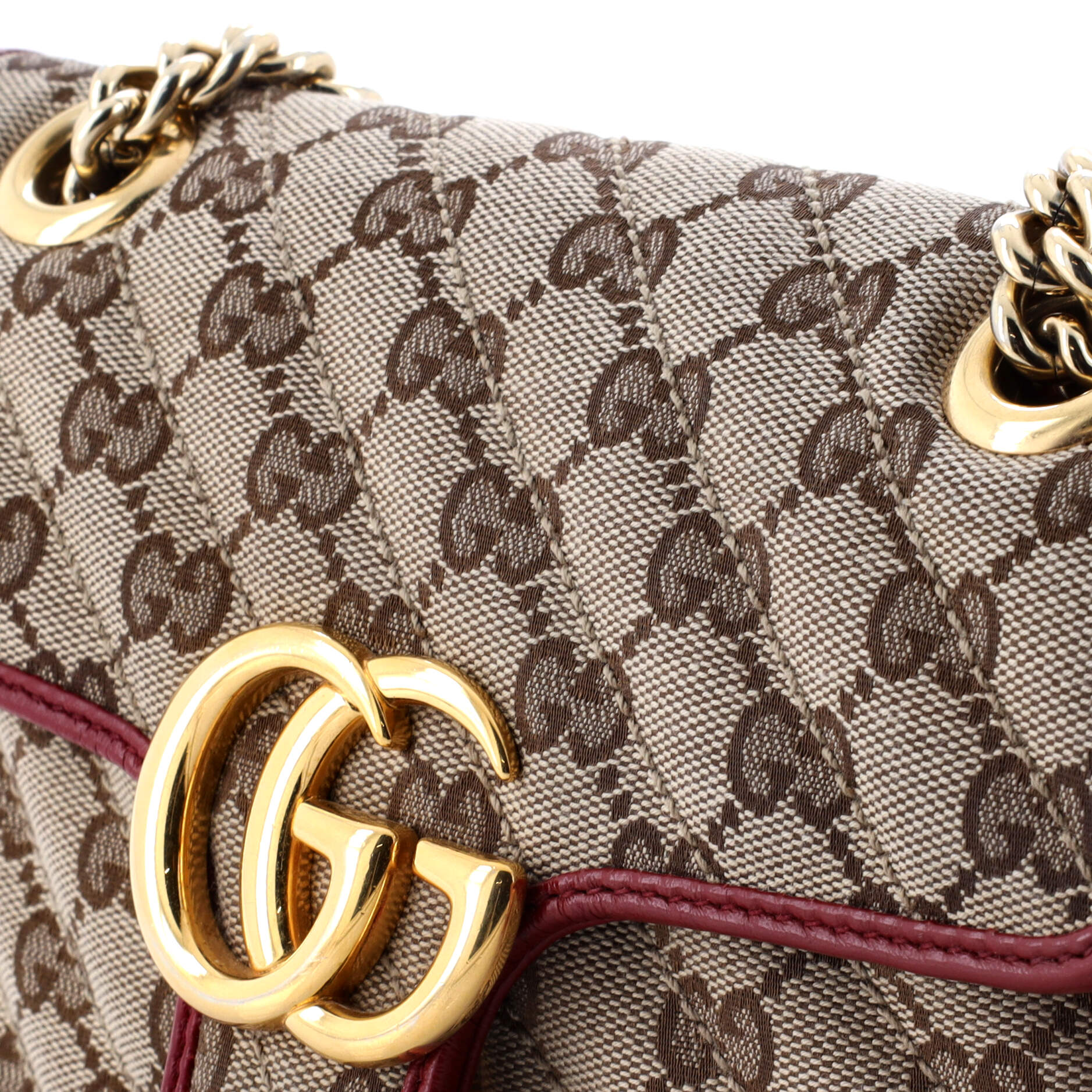 Gucci GG Marmont Flap Bag Diagonal Quilted GG Canvas with Leather Mini