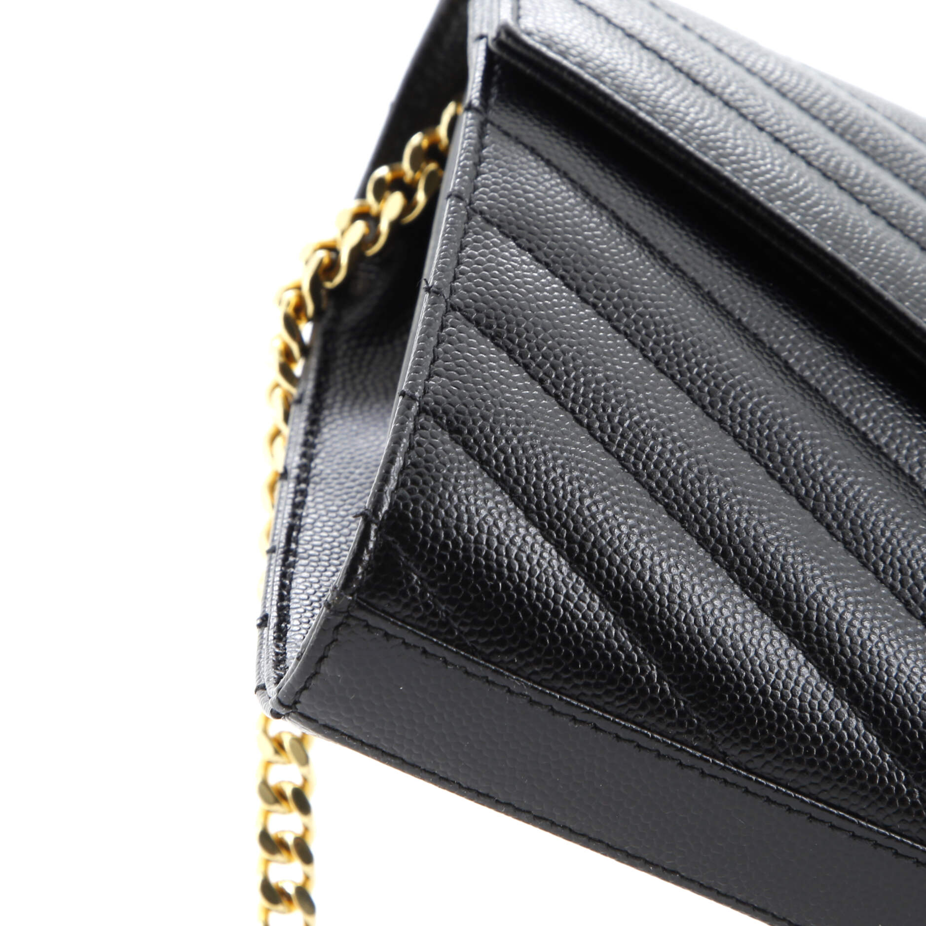 Saint Laurent Classic Monogram Wallet on Chain Matelasse Chevron Leather Medium