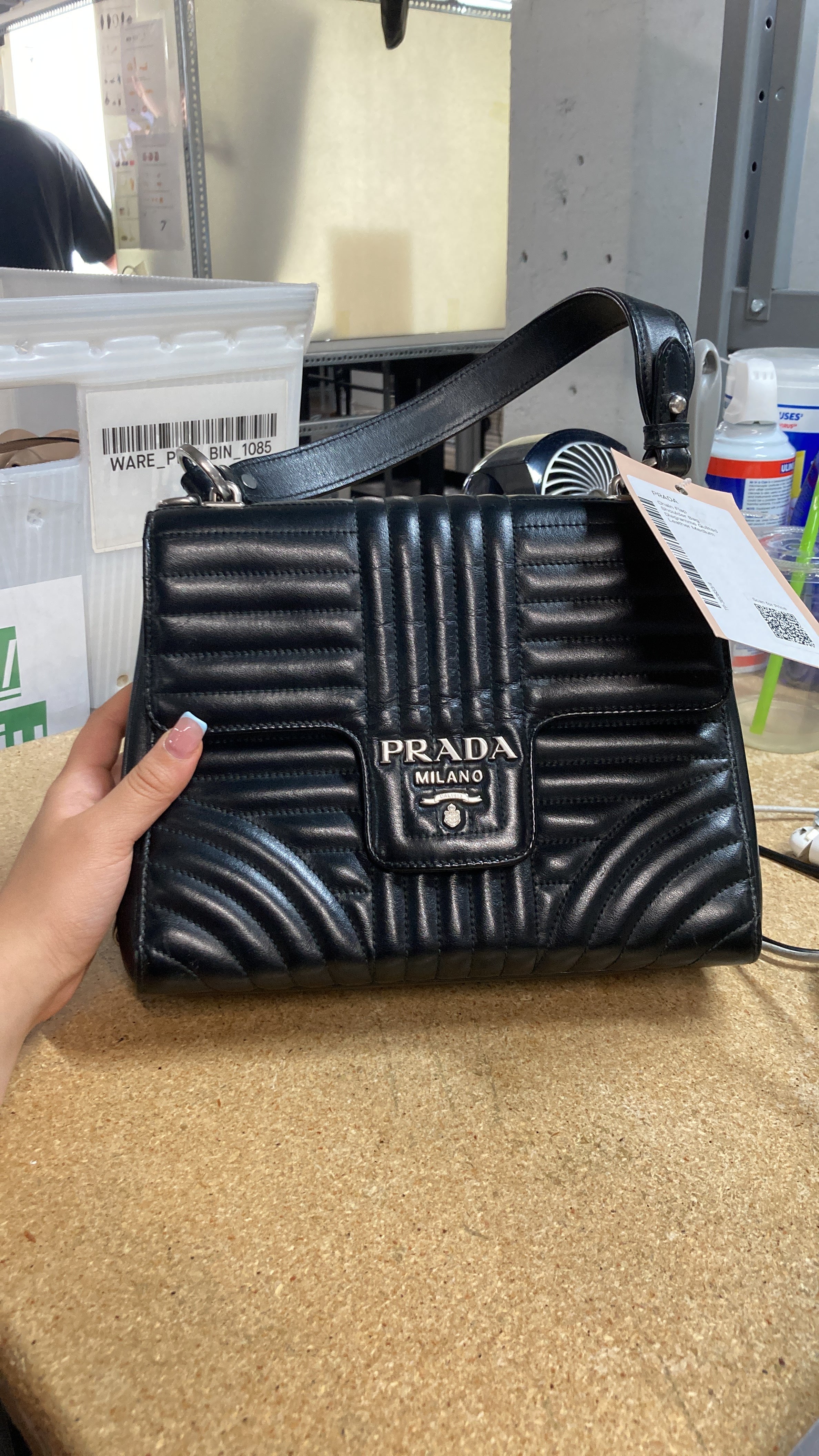 Prada Top Handle Flap Bag Diagramme Quilted Leather Small