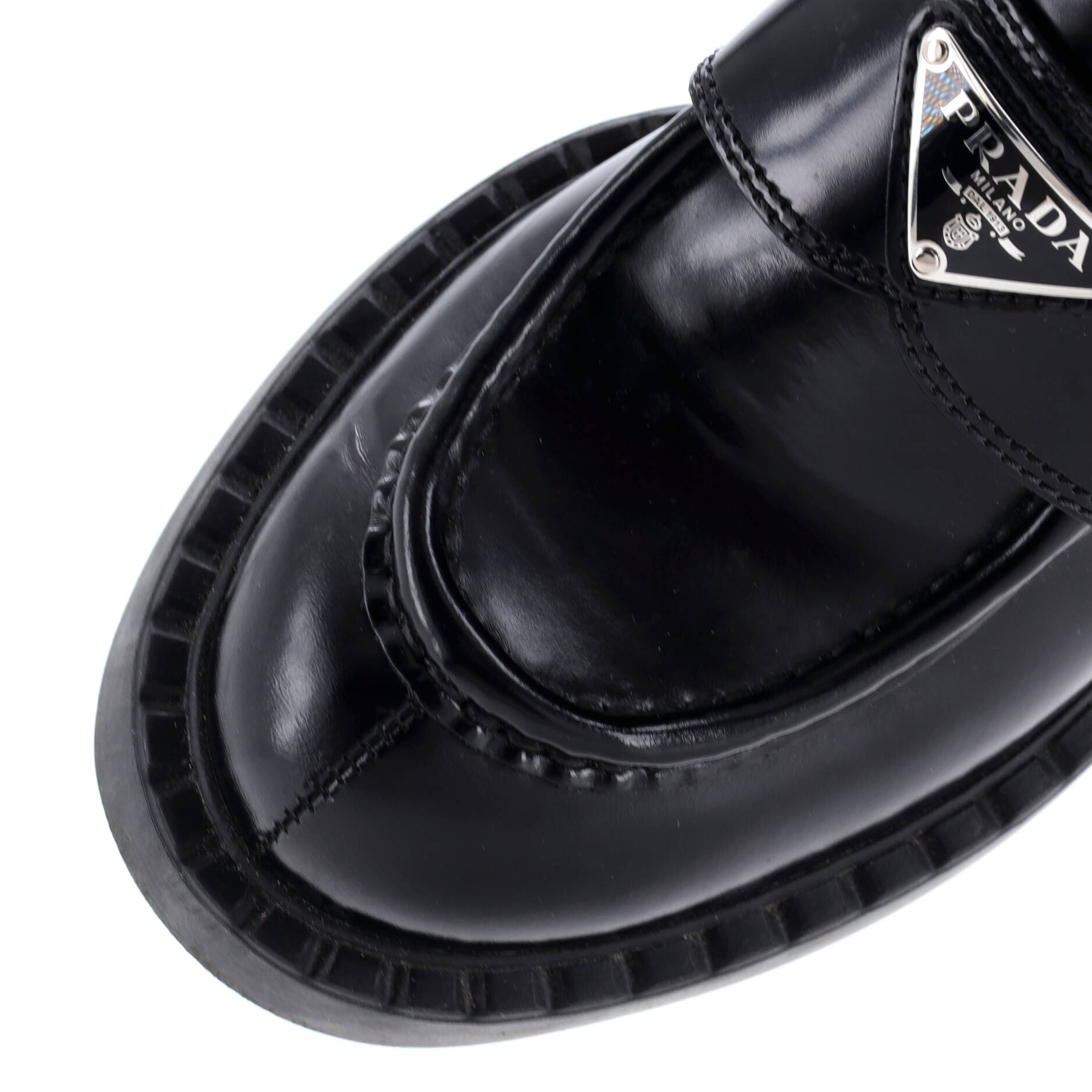 Prada Women's Triangle Logo Loafers Spazzolato Leather