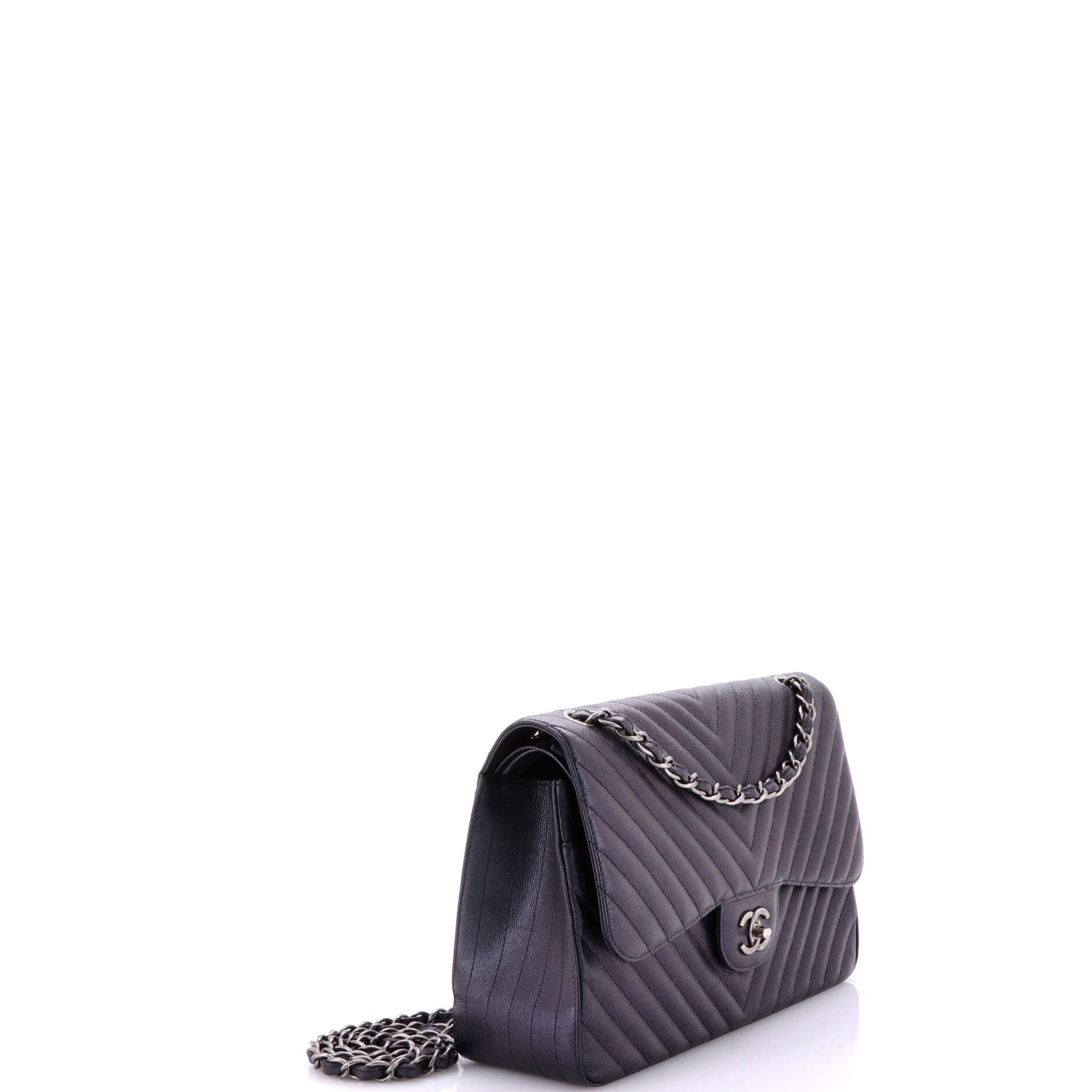 Chanel Classic Double Flap Bag Chevron Iridescent Caviar Jumbo