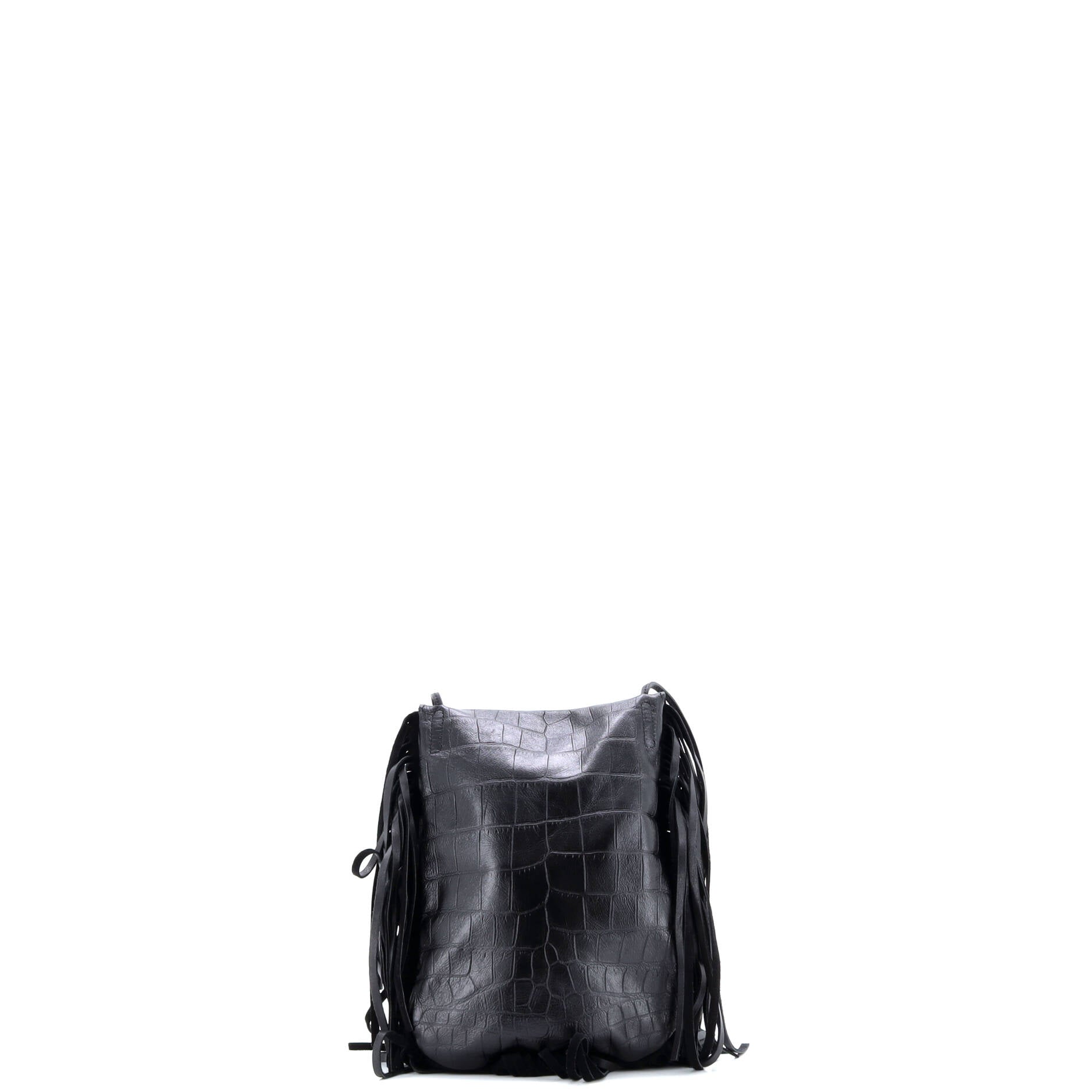 Saint Laurent Anita Flat Fringe Crossbody Bag Crocodile Embossed Leather