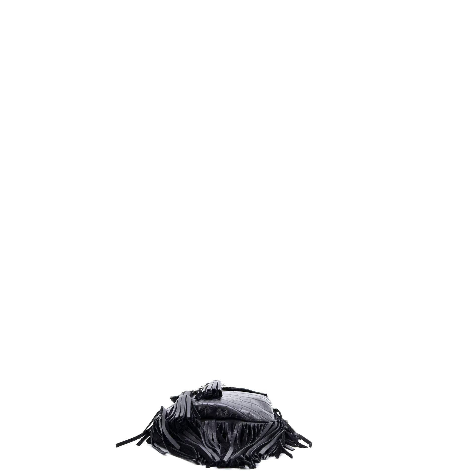 Saint Laurent Anita Flat Fringe Crossbody Bag Crocodile Embossed Leather