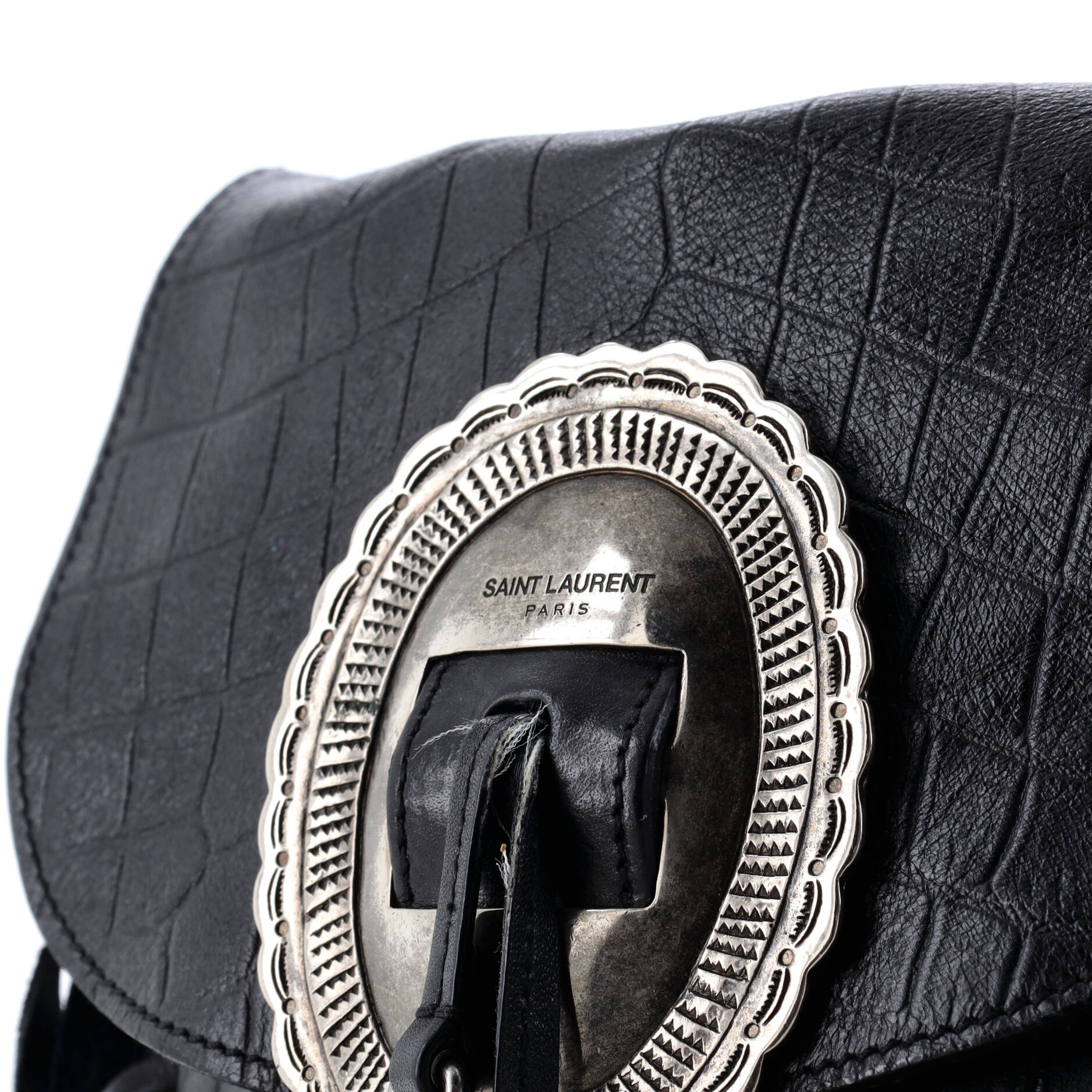 Saint Laurent Anita Flat Fringe Crossbody Bag Crocodile Embossed Leather