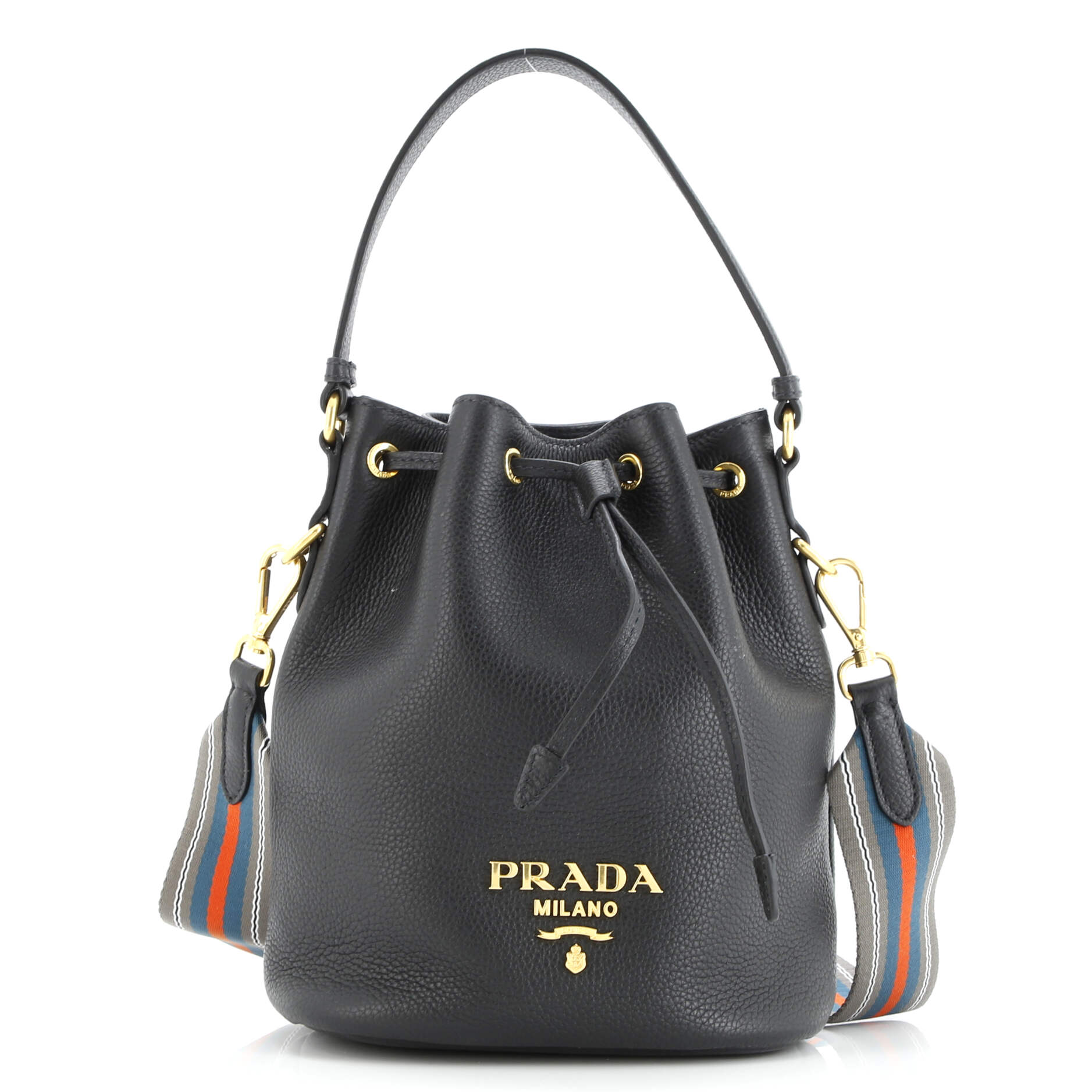 Prada Dual Strap Top Handle Bucket Bag Vitello Daino Small