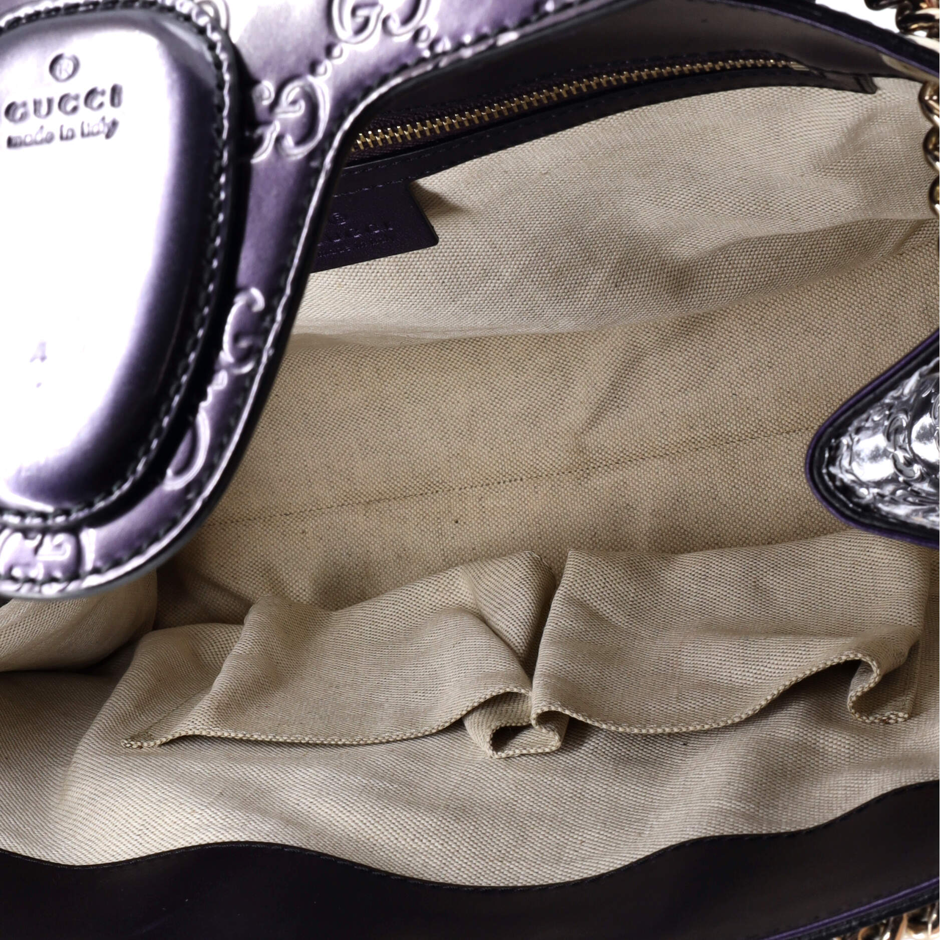 Gucci Emily Chain Flap Shoulder Bag Guccissima Patent Large