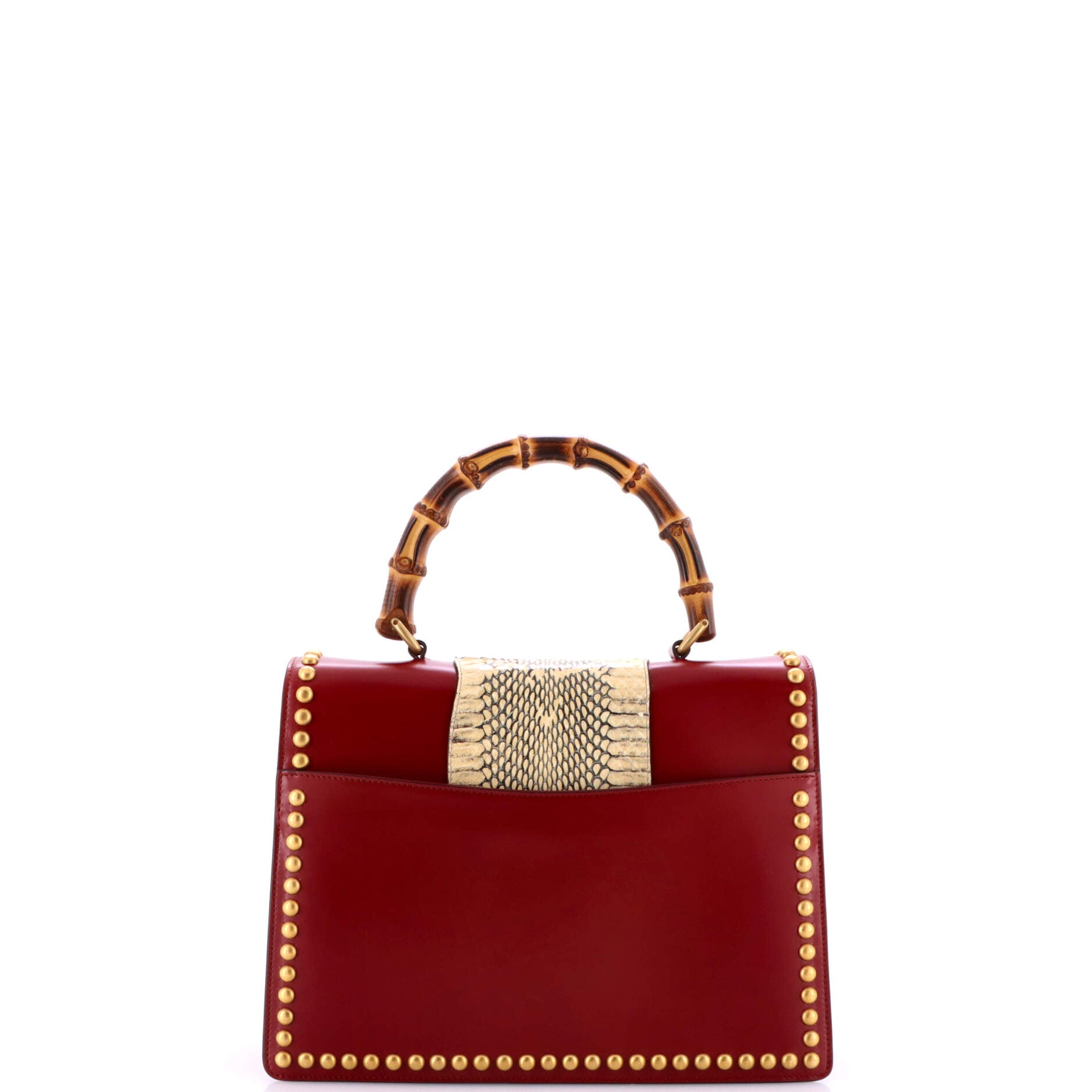Gucci Broche Bamboo Top Handle Bag Leather with Snakeskin Medium