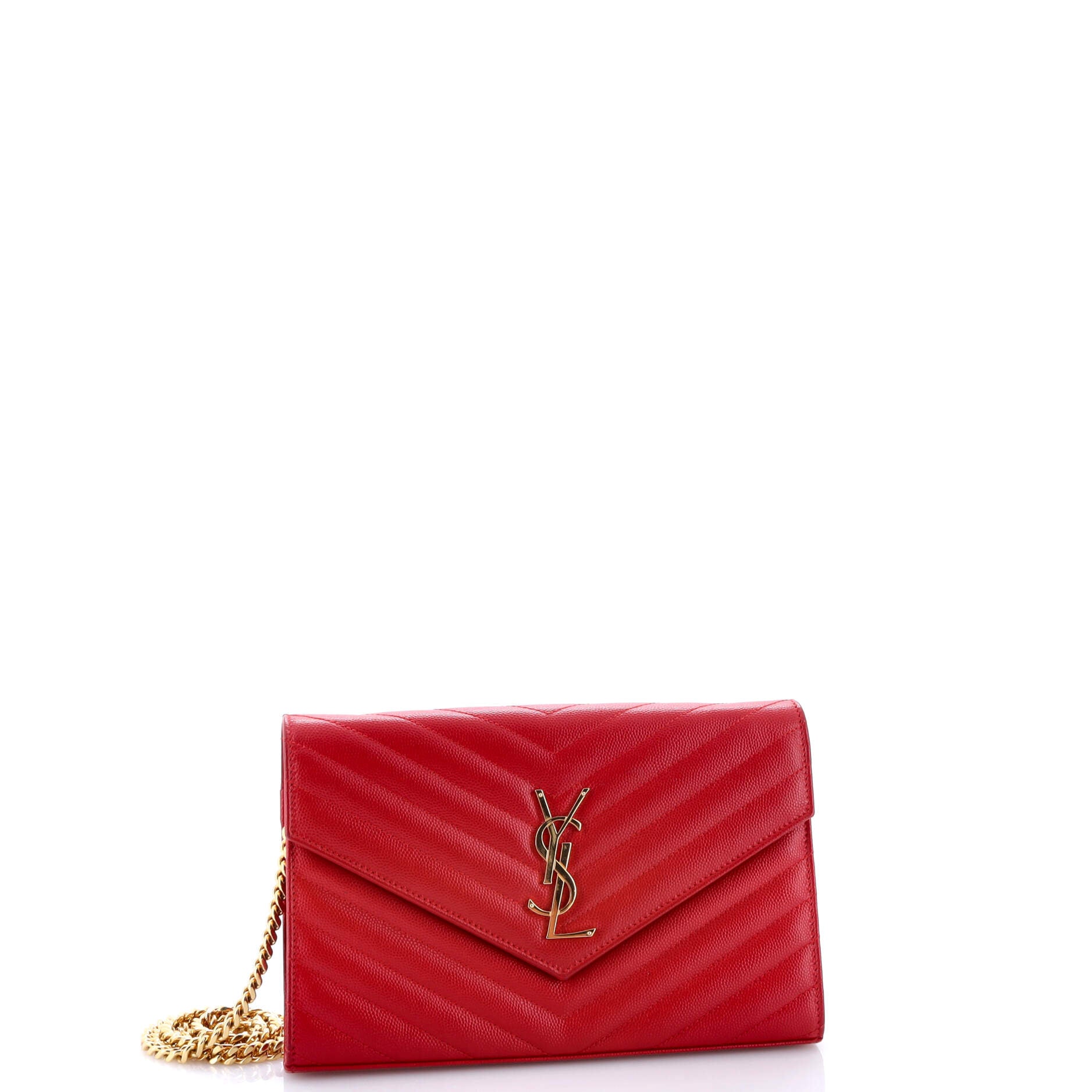 Saint Laurent Classic Monogram Wallet on Chain Matelasse Chevron Leather Medium