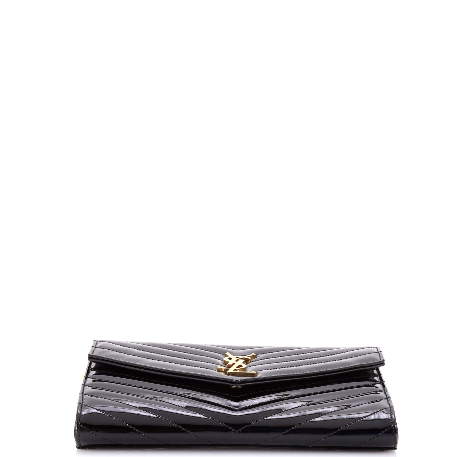 Saint Laurent Cassandre Flap Envelope Wristlet Pouch Matelasse Chevron Patent