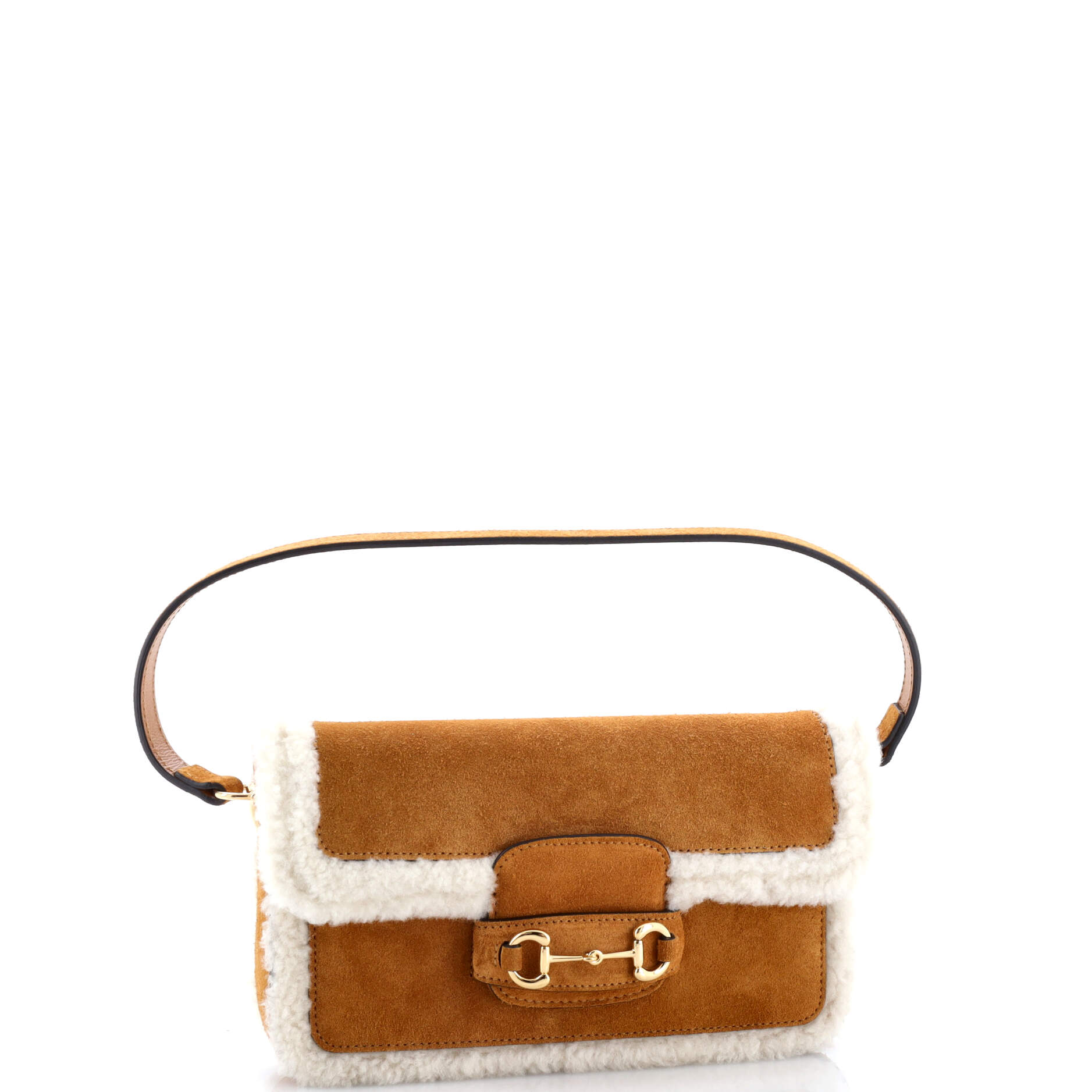 Gucci Horsebit 1955 Shoulder Bag Suede with Shearling Mini