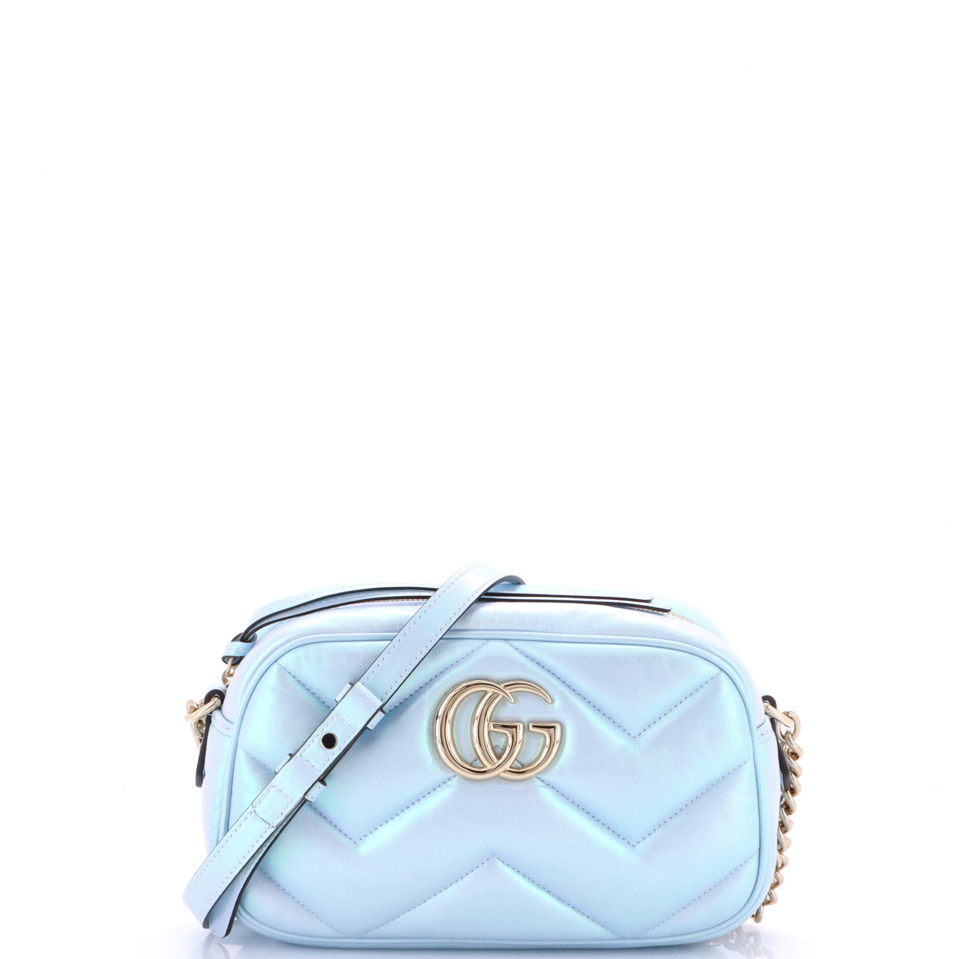 Gucci GG Marmont Shoulder Bag Chevron Iridescent Leather Small