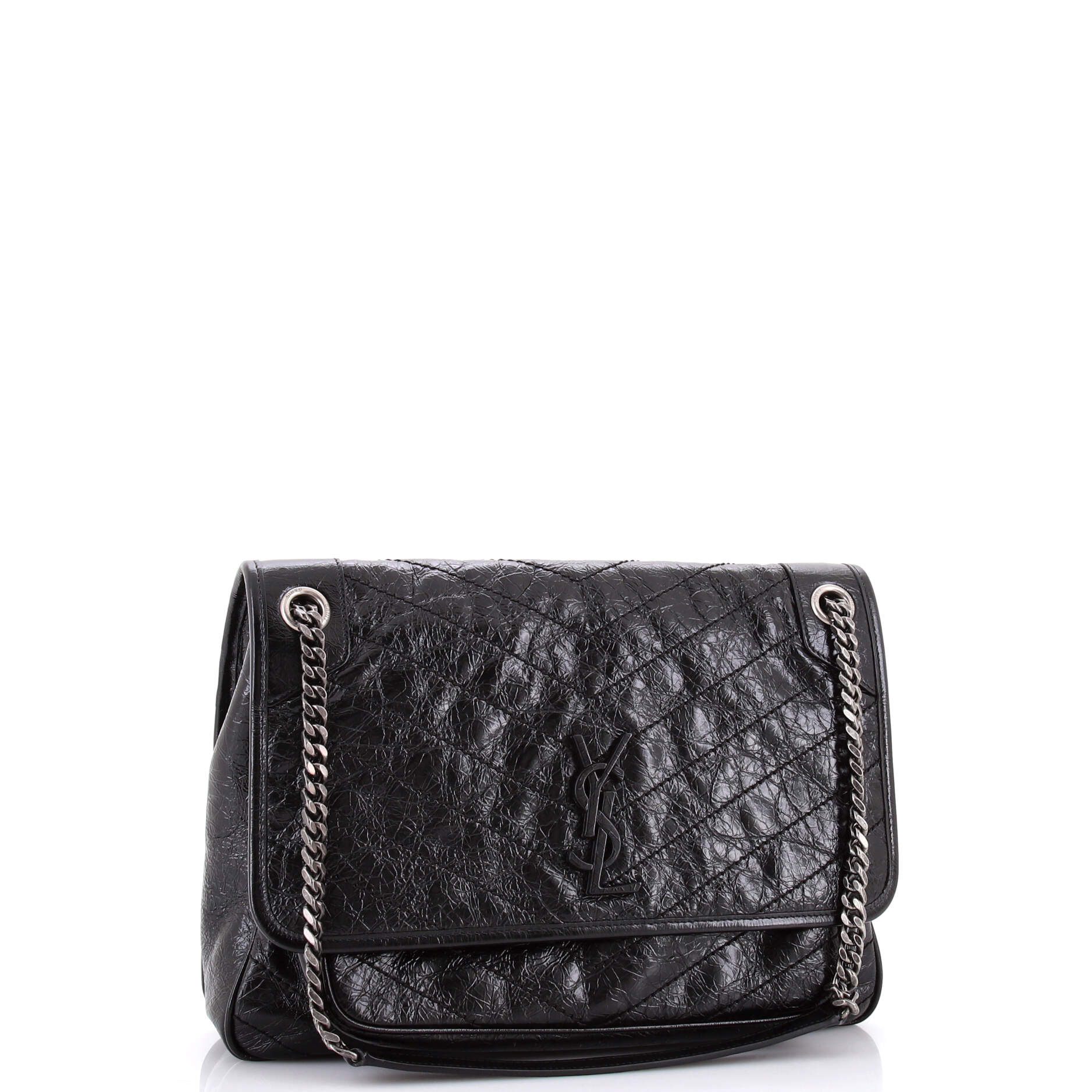 Saint Laurent Niki Chain Flap Bag Matelasse Chevron Leather Large