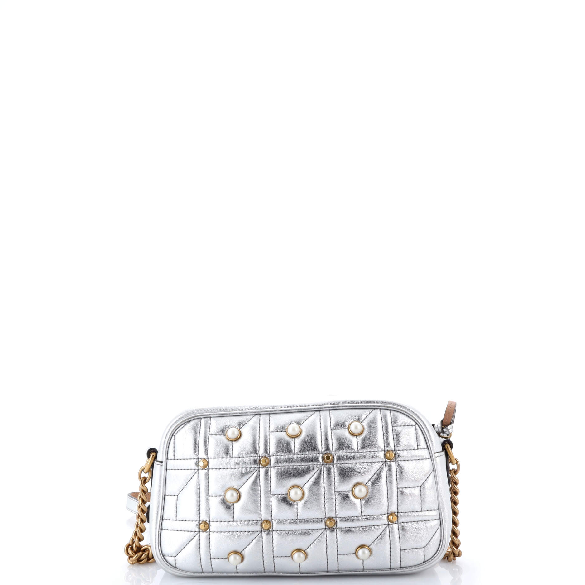 Gucci Pearly GG Marmont Shoulder Bag Embellished Matelasse Leather Small