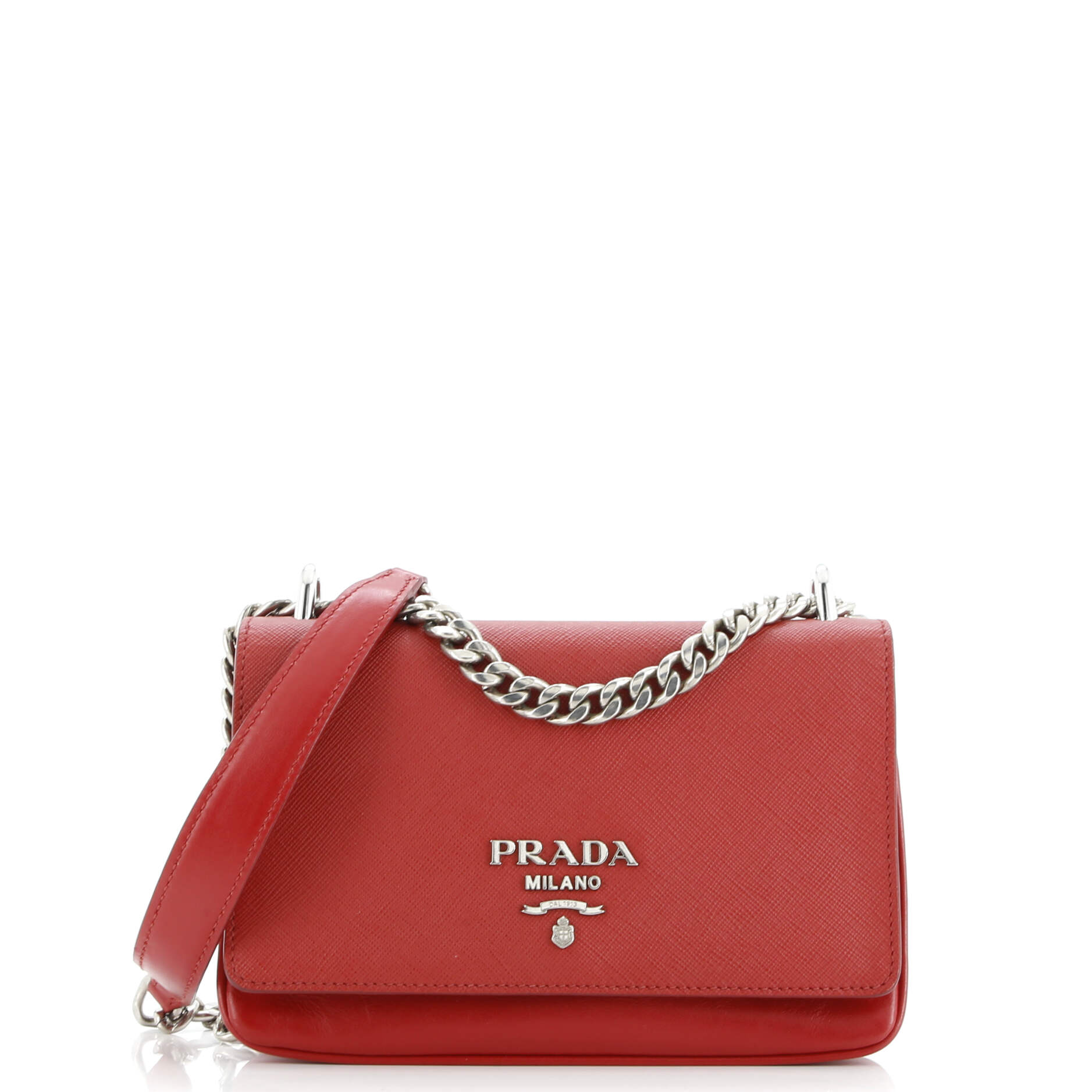 Prada Chain Flap Crossbody Bag Saffiano and Soft Calf Small