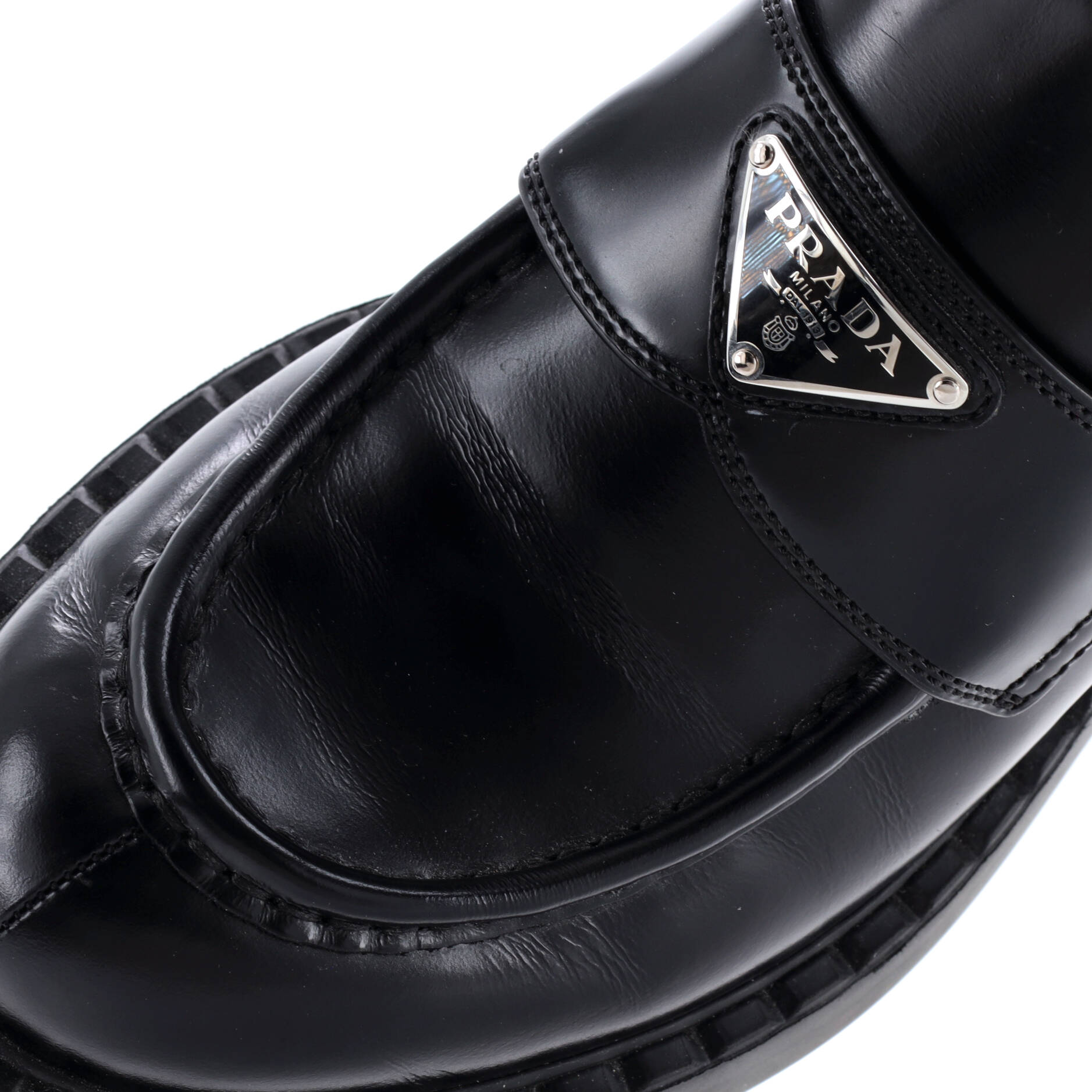Prada Women's Triangle Logo Loafers Spazzolato Leather