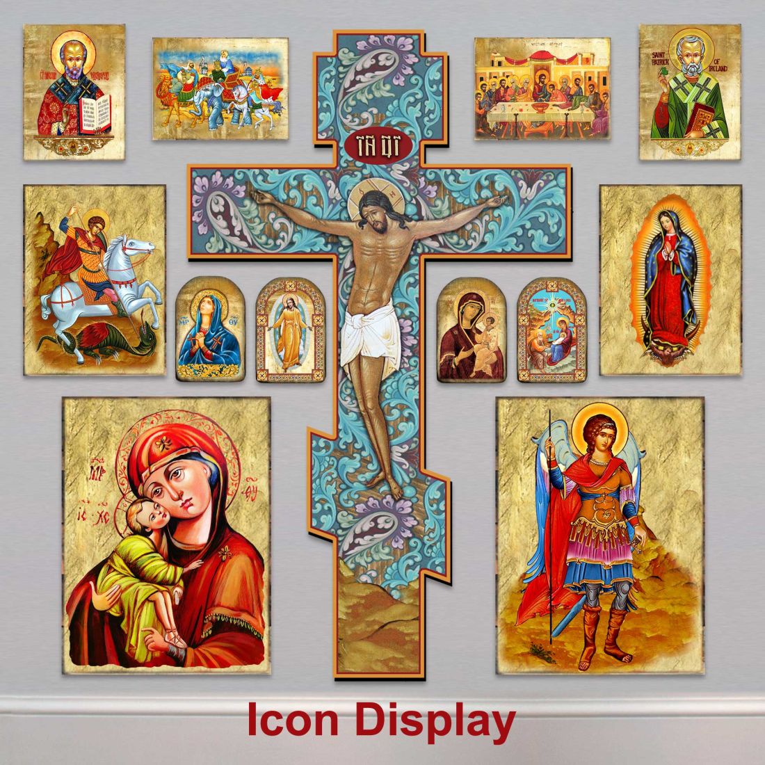 Cross Fleur De Lis Wooden Gold Plated Wall Art by Museum Icon - Inspirational Icon Decor - 85098