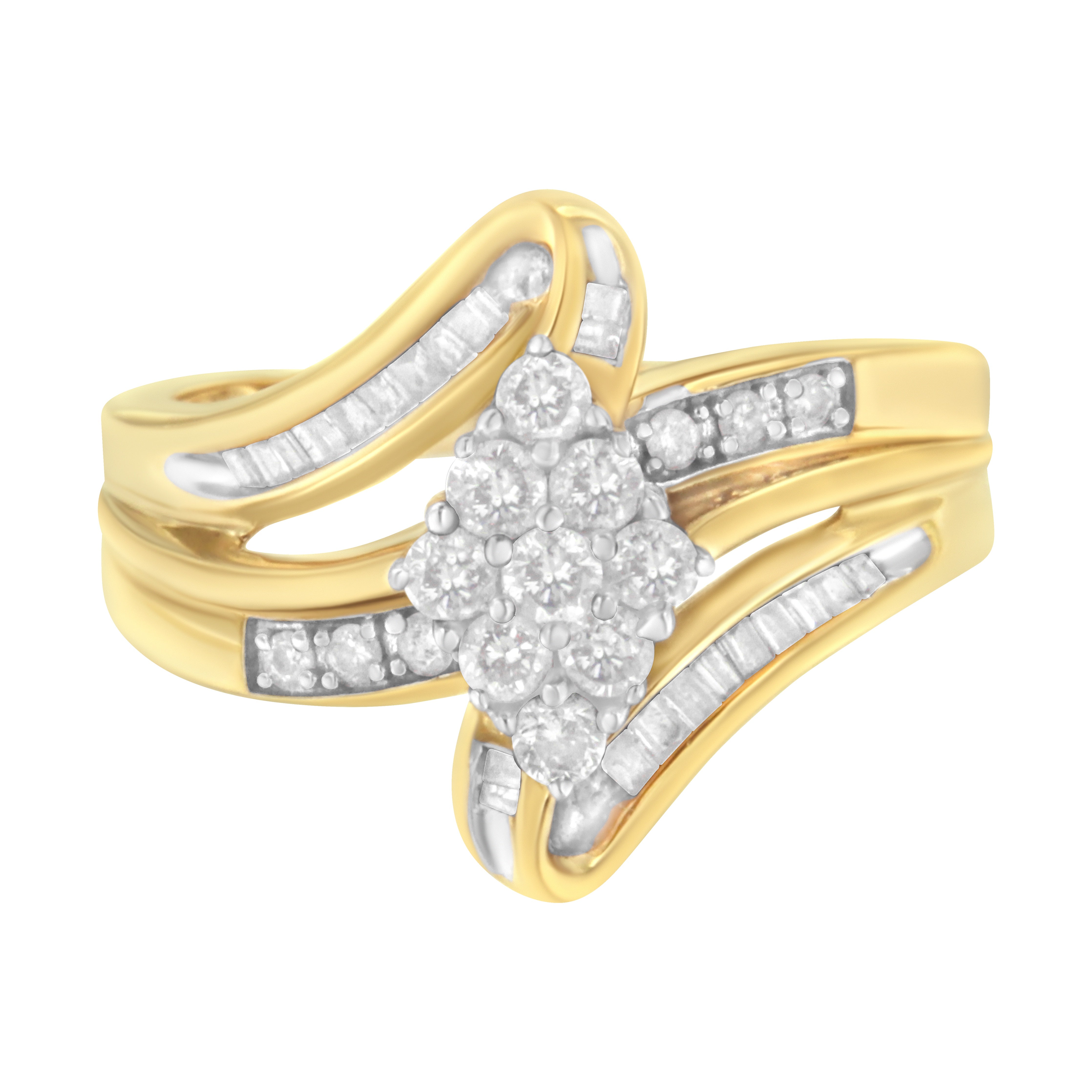 10K Yellow Gold 1/2 Cttw Diamond Cluster Cocktail Ring (J-K Clarity, I1-I2 Color) - Size 7