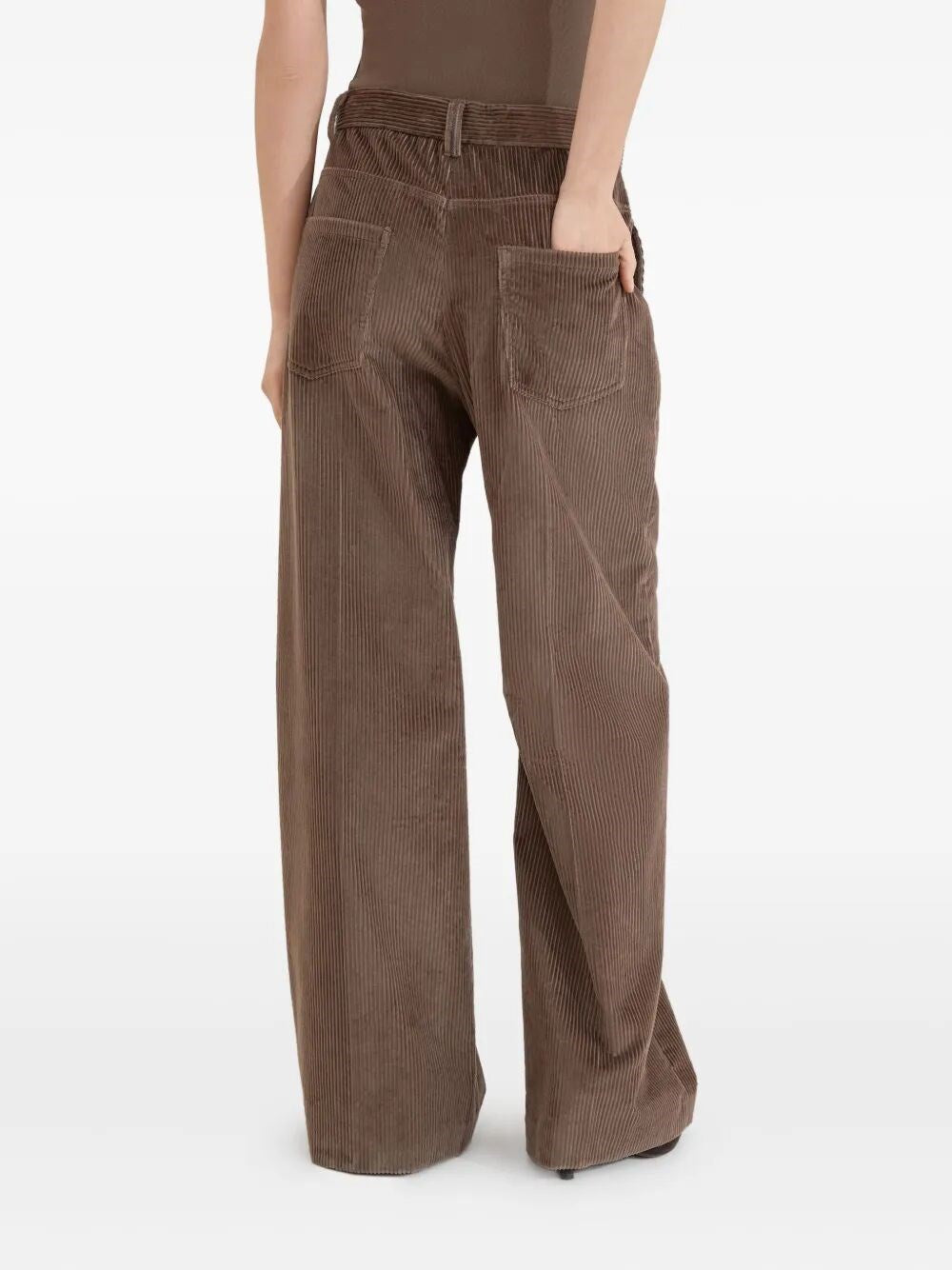 Brunello Cucinelli Women Corduroy Loose Pants With Monili