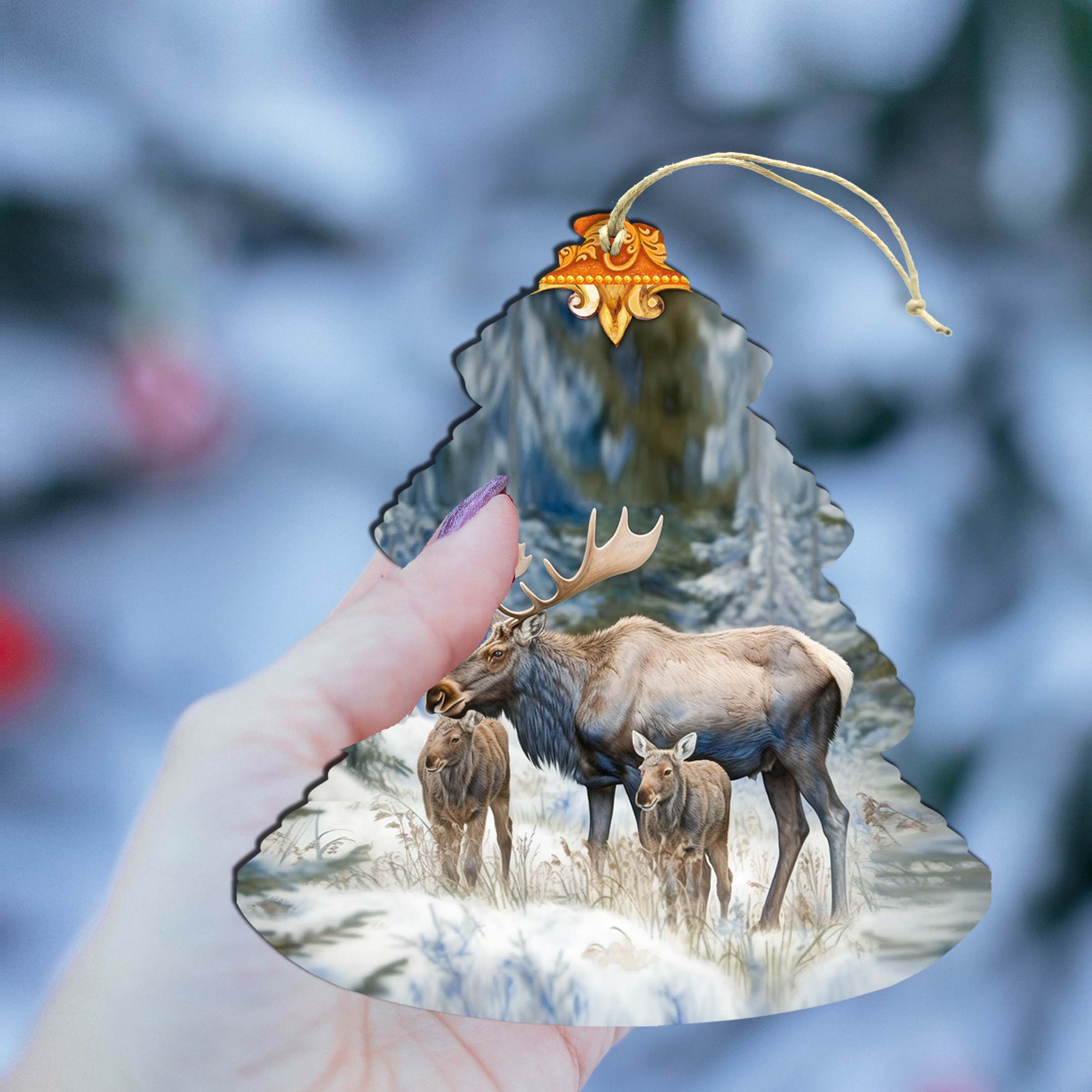 Moose Family Tree Wooden Ornaments by G.Debrekht - Wildlife Holiday Decor - 870004