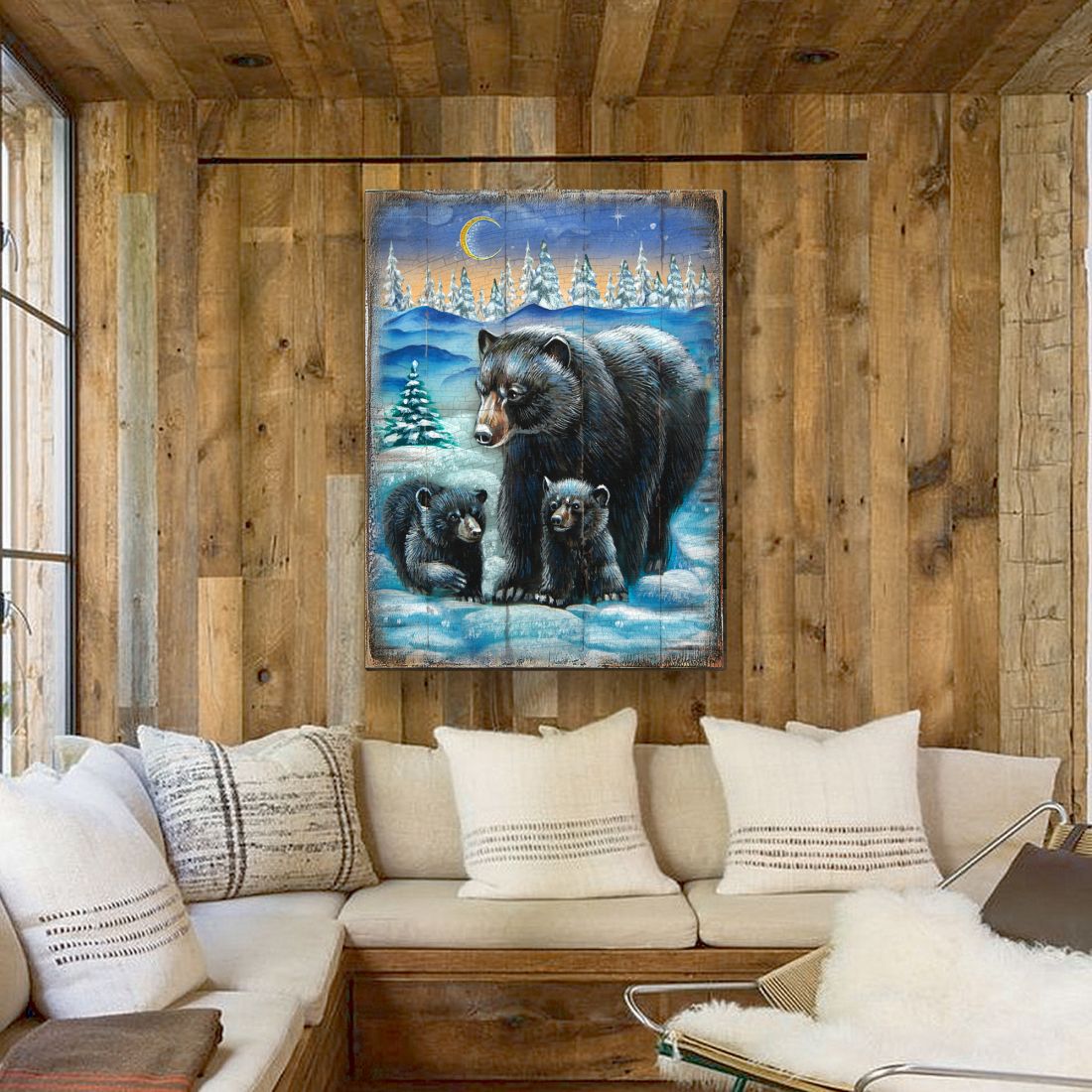 Scher Bears Art Wooden Wall Art by Nature Wonders - Nature Wildlife Decor - 95214B