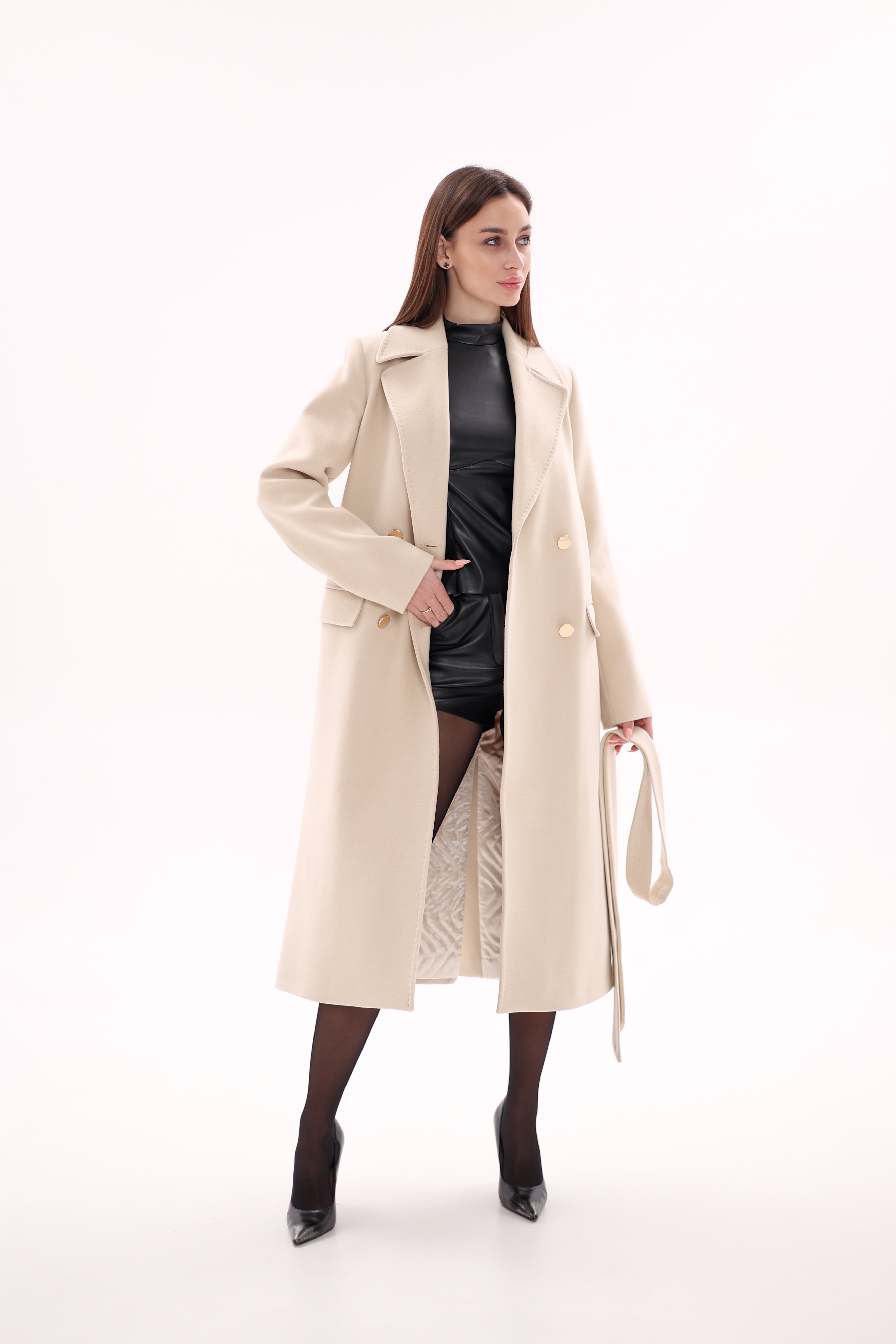 Denise Cashmere Blend Overcoat in Nude