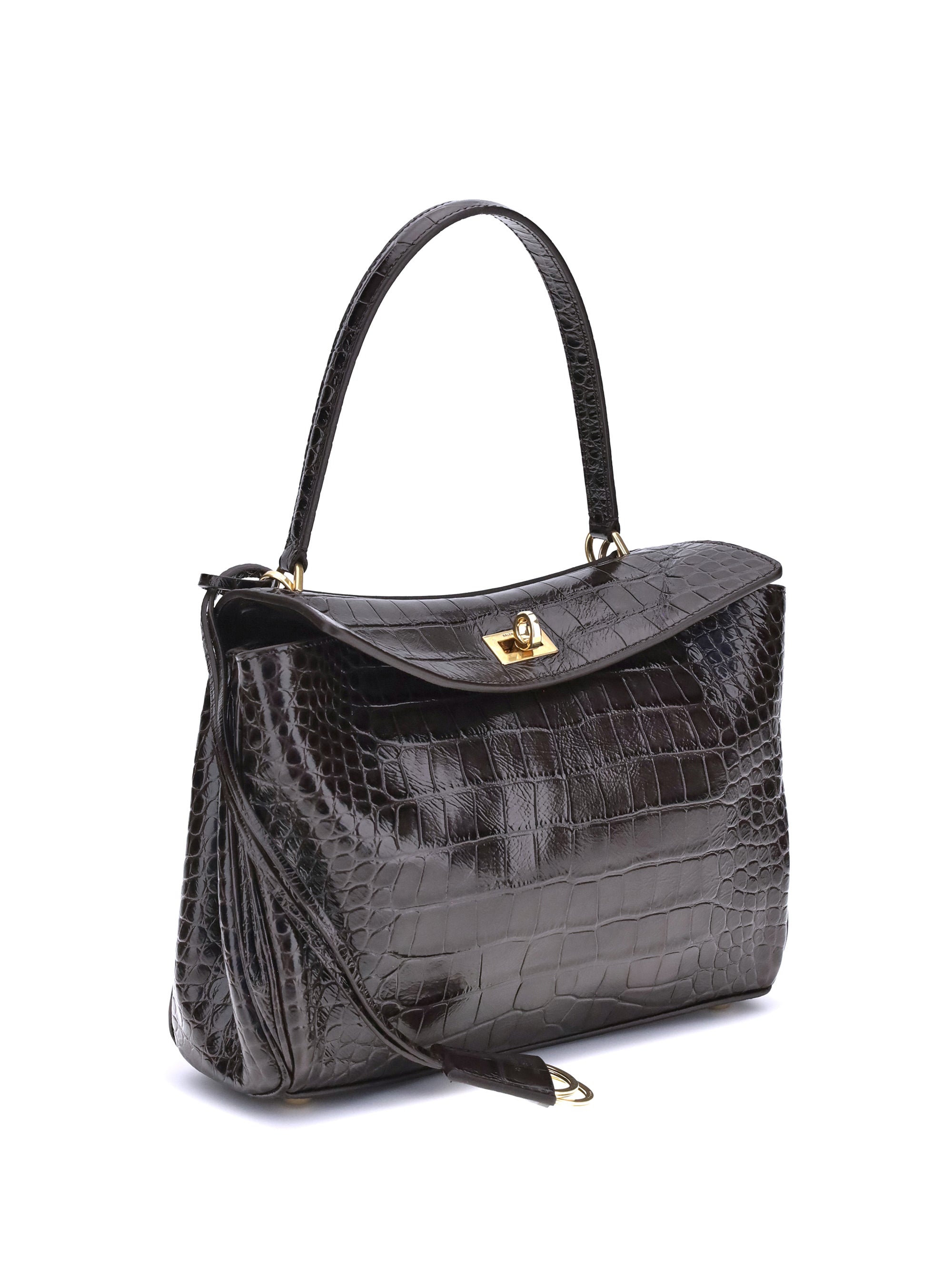 Balenciaga Women Rodeo Shoulder Bag In Crocodile-Print Leather