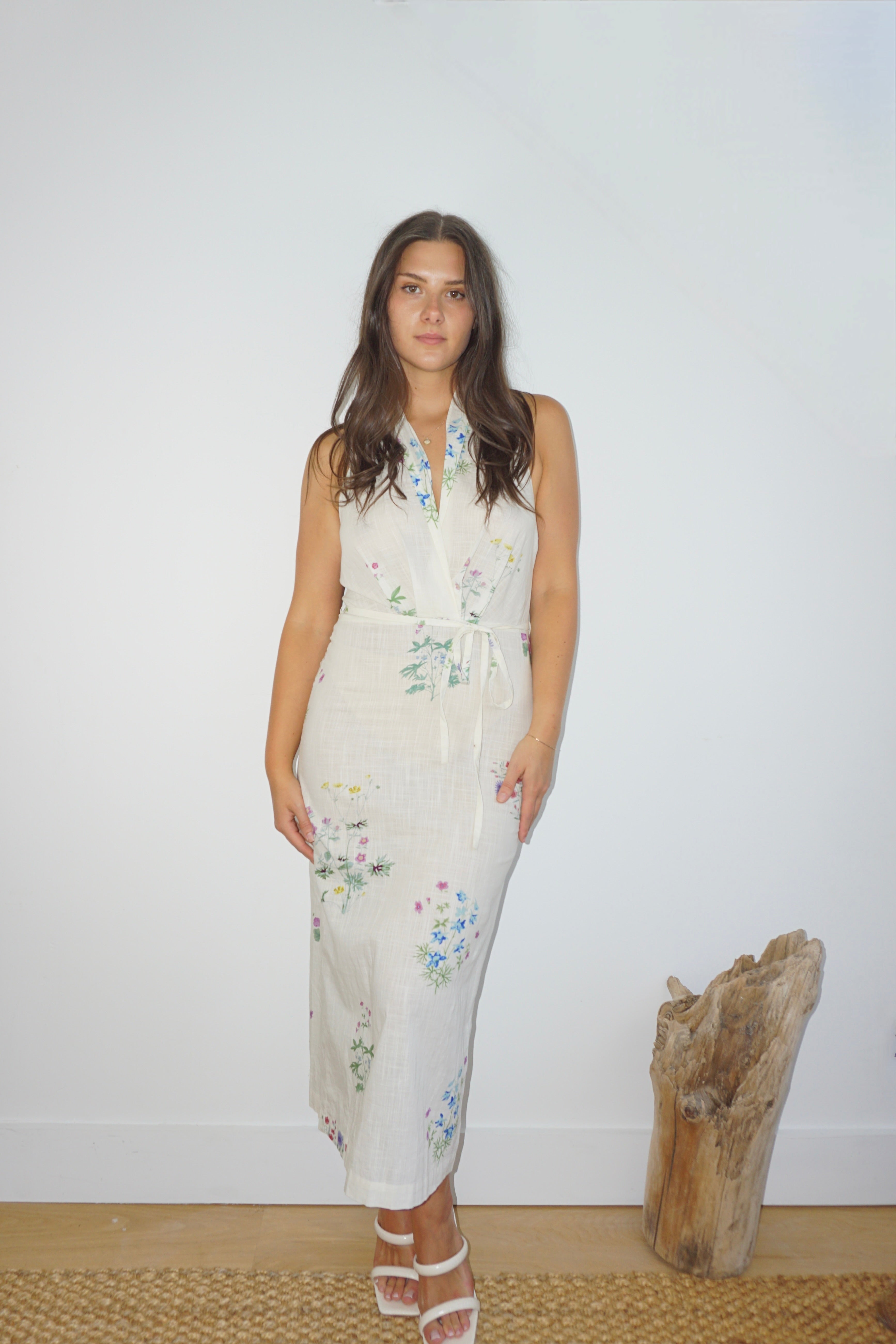Annya Halter Dress in Cream Botanical