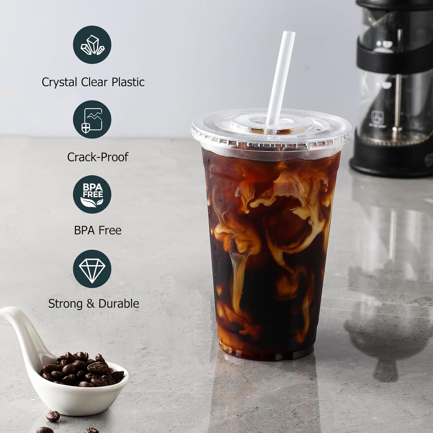 100 Pack, 16 Oz Plastic Cups With Lids and Straws, Iced Coffee Cups With Lids Disposable Clear Cups With Lids - for Iced Coffee, Smoothie, Milkshake and Cold Drinks