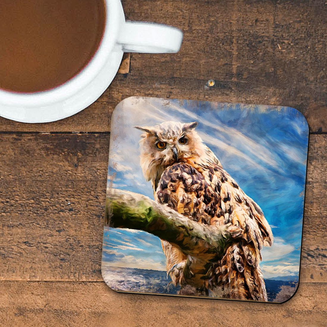 Owl Wooden Cork Coasters Gift Set of 4 by Nature Wonders - Nature Wildlife Decor - 95371C-S4