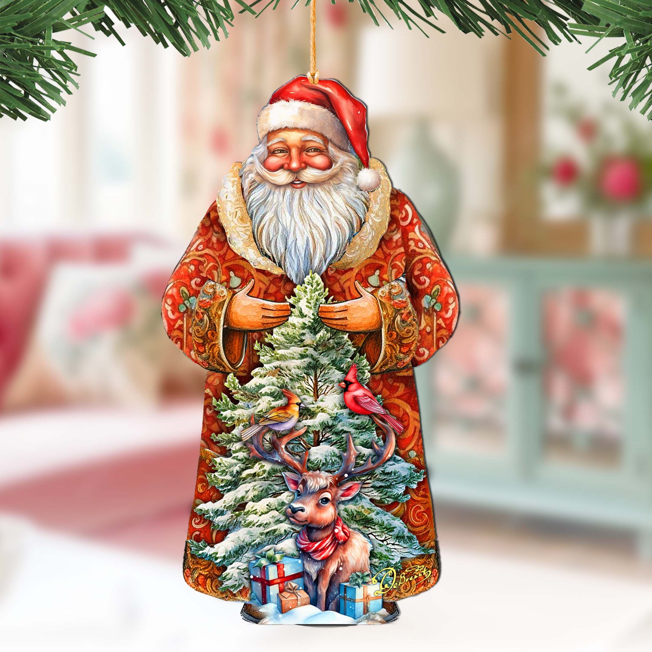 Santa with Forest Friends Wooden Ornaments by G. Debrekht - Christmas Santa Snowman Decor - 8691409