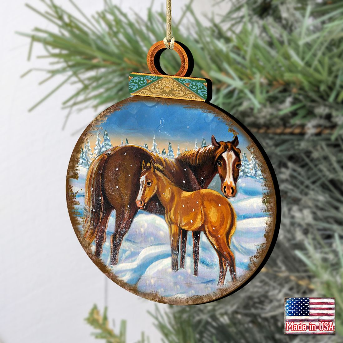 Horses Ball Wooden Ornaments by Nature Wonders - Wildlife Holiday Decor - 8025220