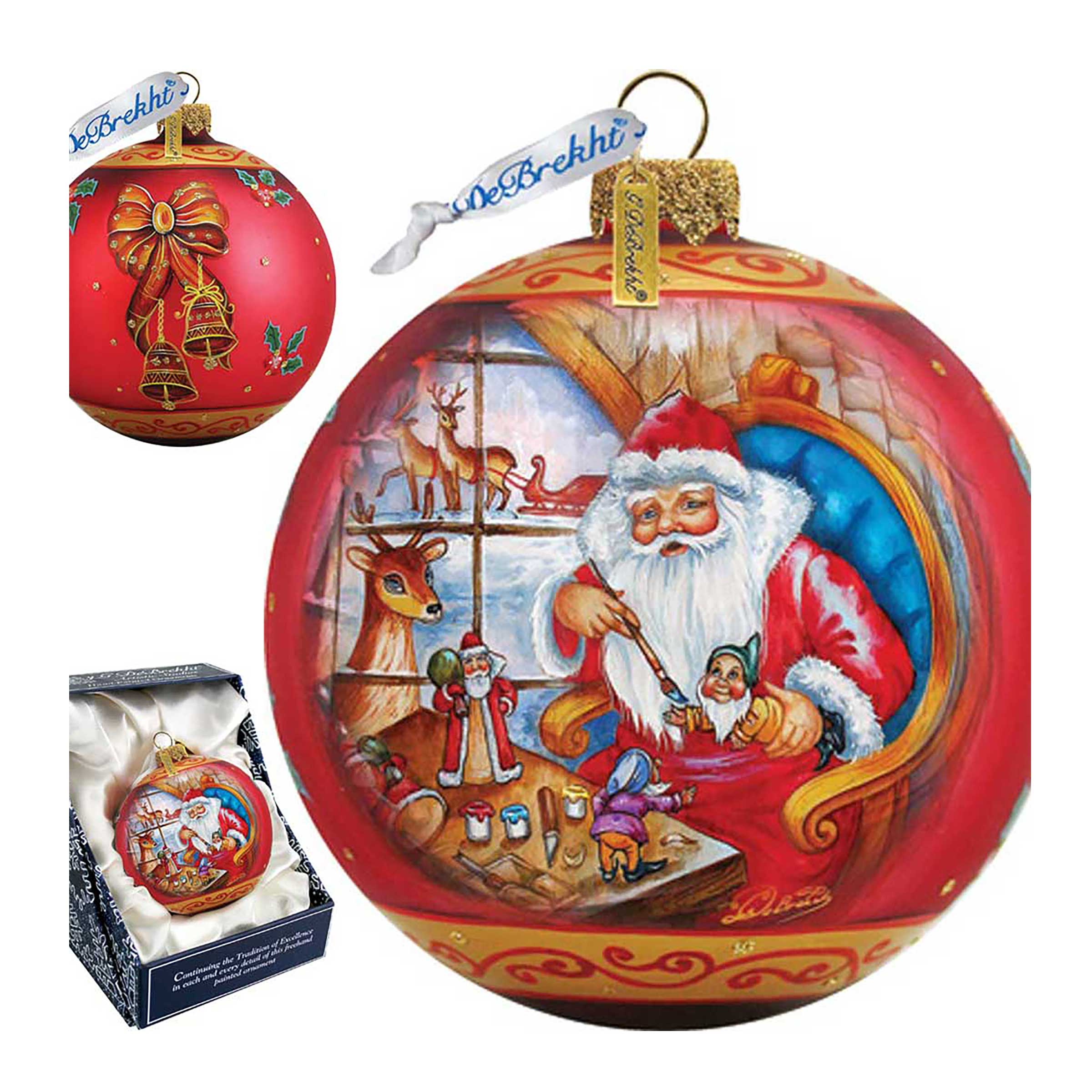 Santa Workshop Ball Glass Ornament by G. DeBrekht - Christmas Santa Snowman Decor - 73611