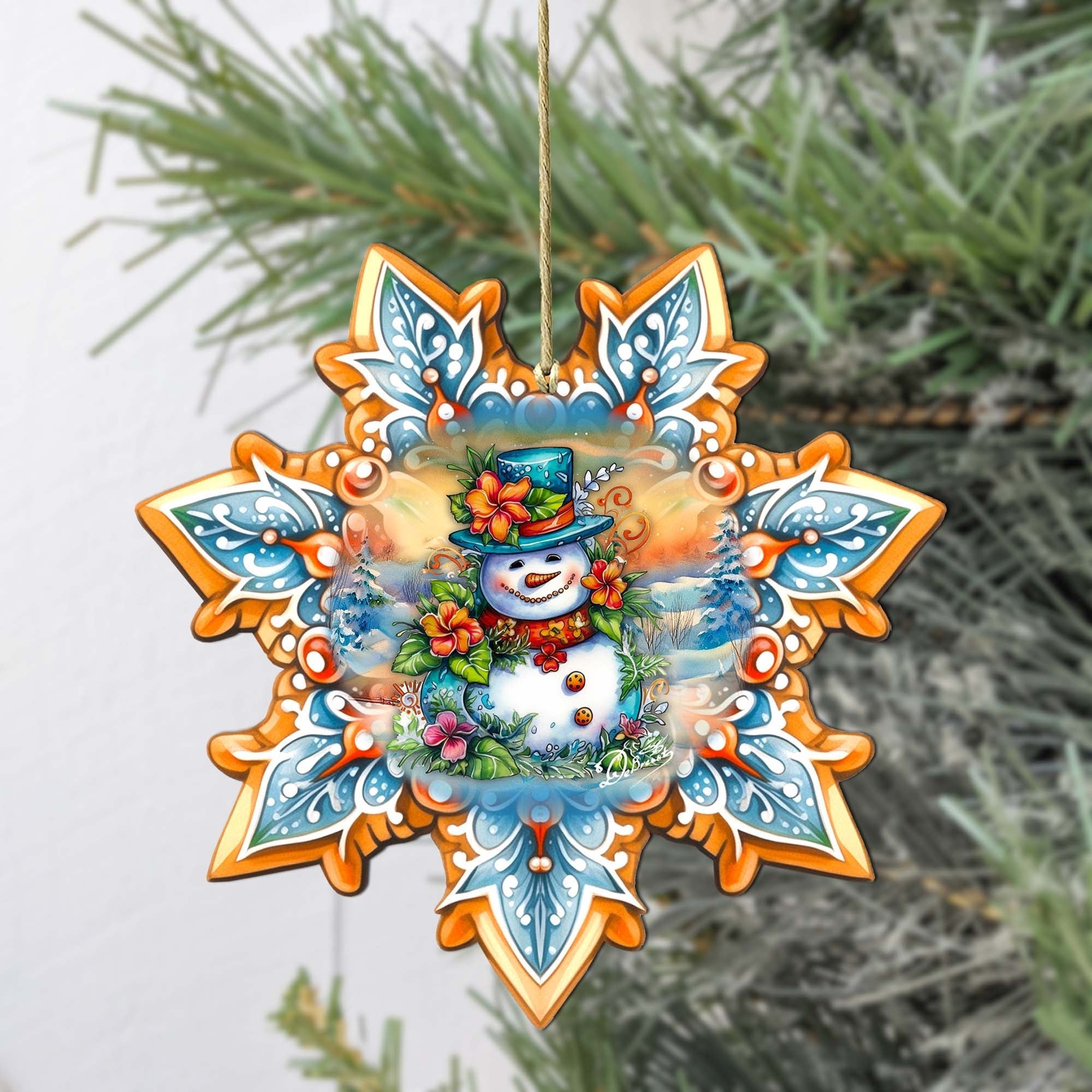 Snowman Snowflake Wooden Ornaments by G. Debrekht - Christmas Santa Snowman Decor - 8688425