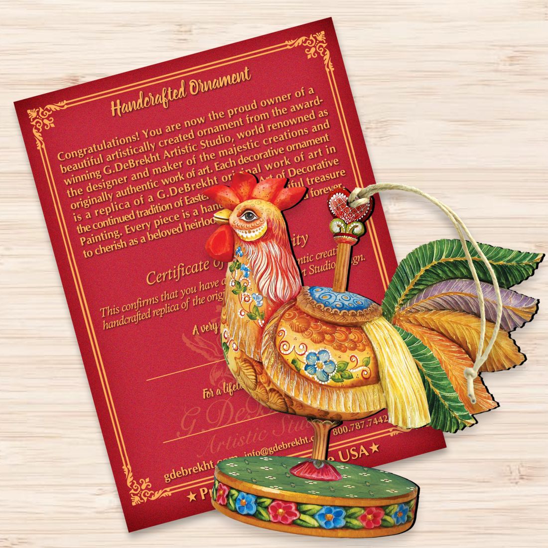 Carousel Rooster Christmas Wooden Ornaments by G. DeBrekht - Carousel Holiday Decor - 8114038