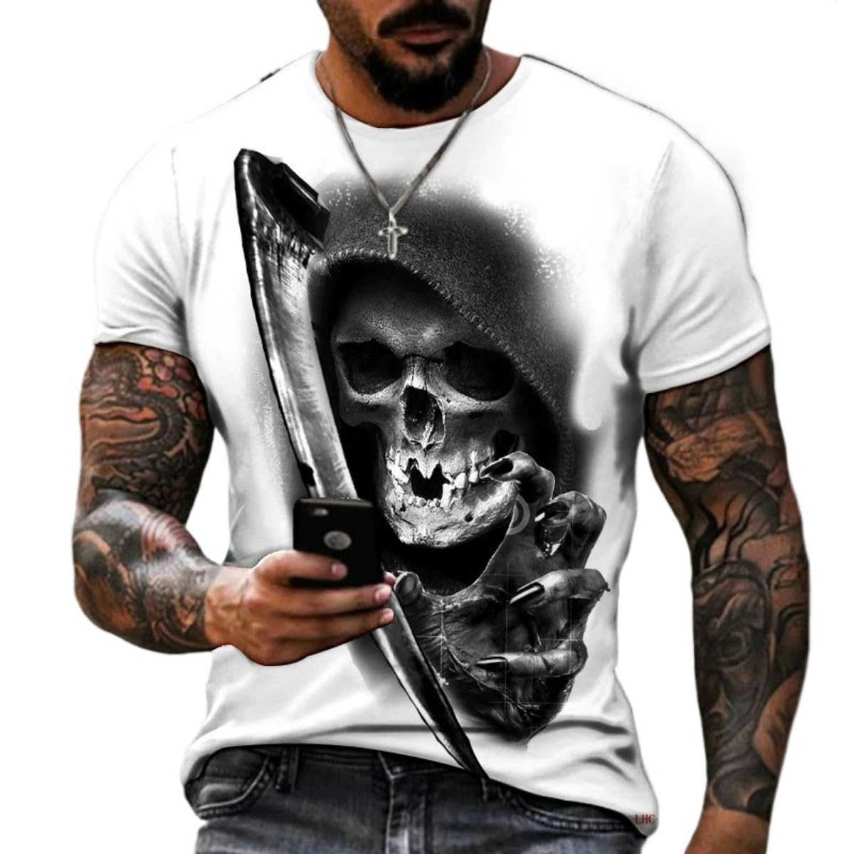 3D Printed Men's T-Shirt with Round Neck and Short Sleeves