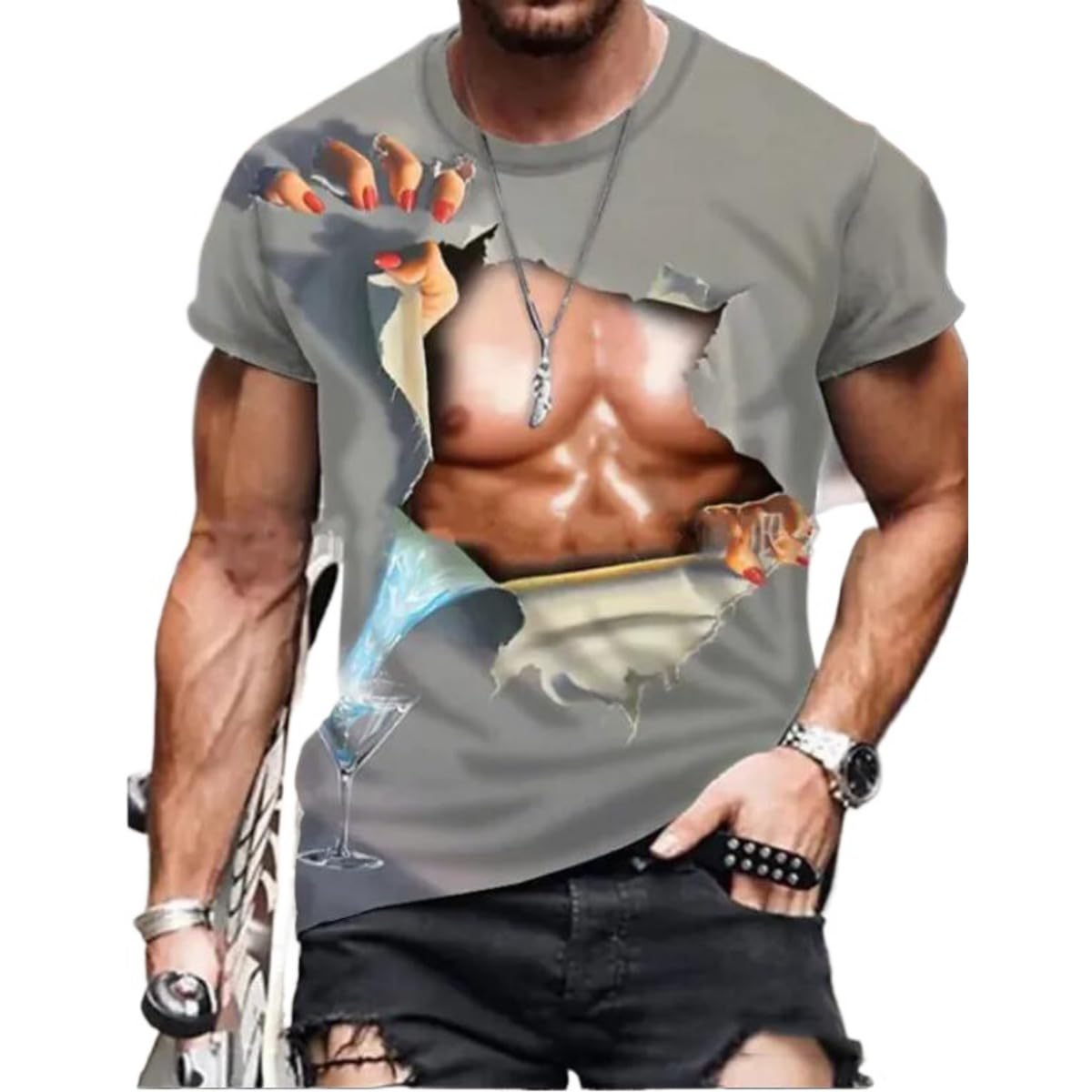 3D Printed Men's T-Shirt with Round Neck and Short Sleeves