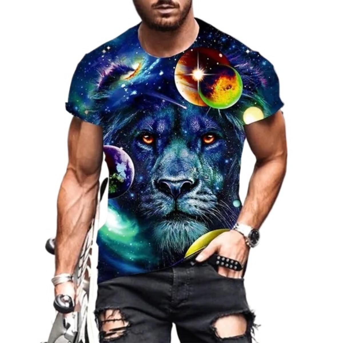 3D Printed Men's T-Shirt with Round Neck and Short Sleeves