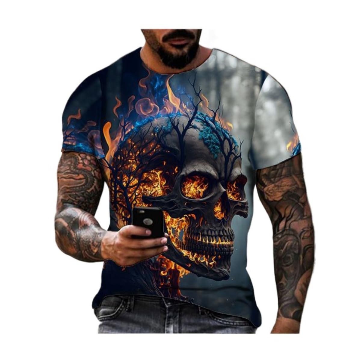 3D Printed Men's T-Shirt with Round Neck and Short Sleeves