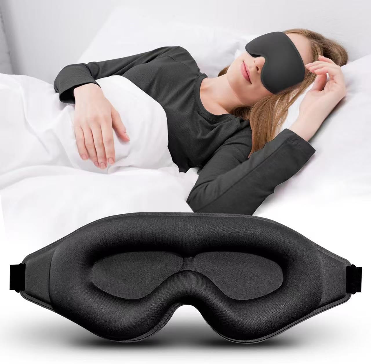 3D Sleep Eye Mask - Lash Extension Friendly, Adjustable Strap Blackout Blindfold for Men & Women, Travel & Sleep Aid (Pink)