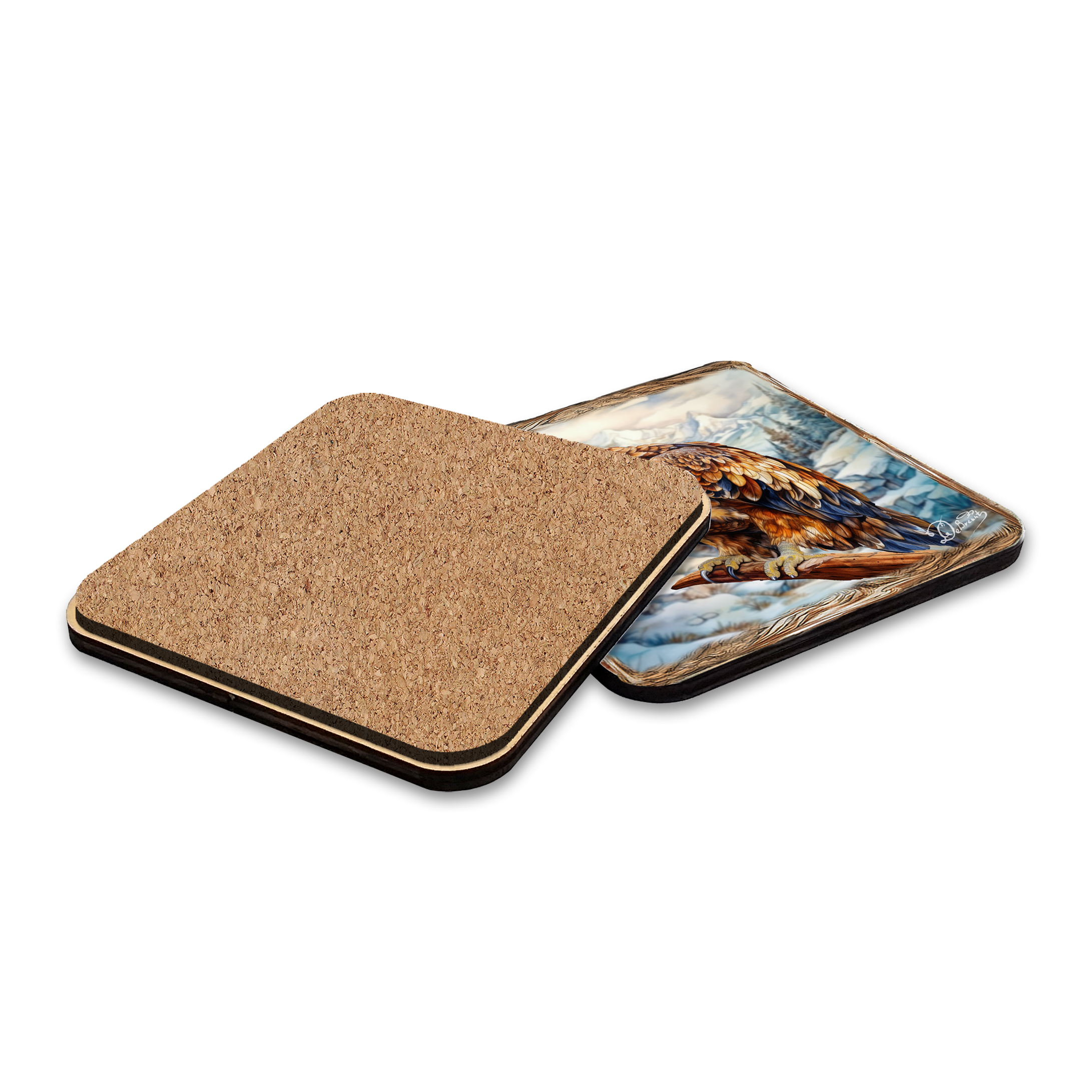 Eagles Wooden Cork Placemat and Coasters Gift Set of 7 by Nature Wonders Nature Wildlife Decor - 85406C-S7