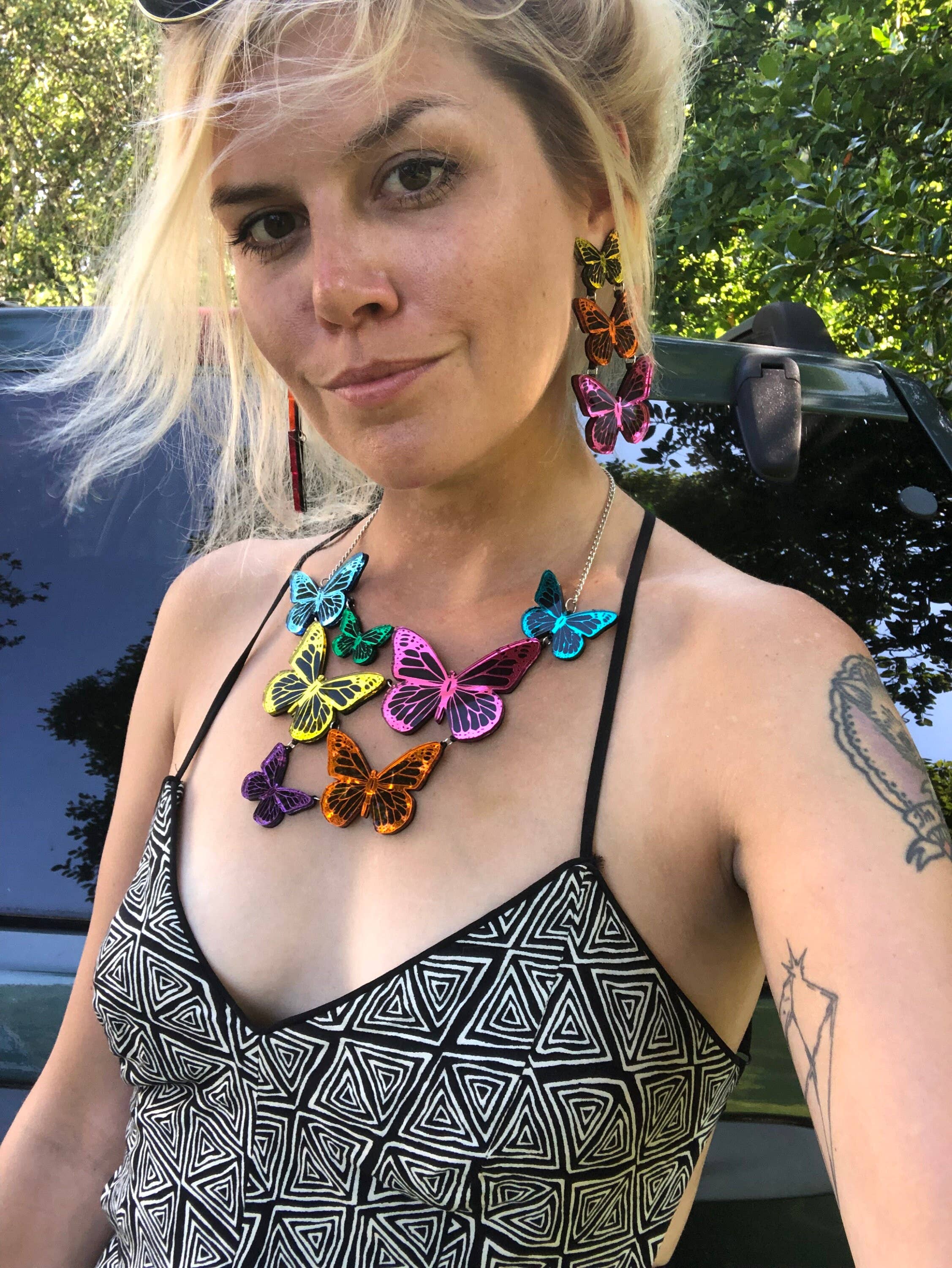 Mirrored Rainbow Butterfly Statement Necklace