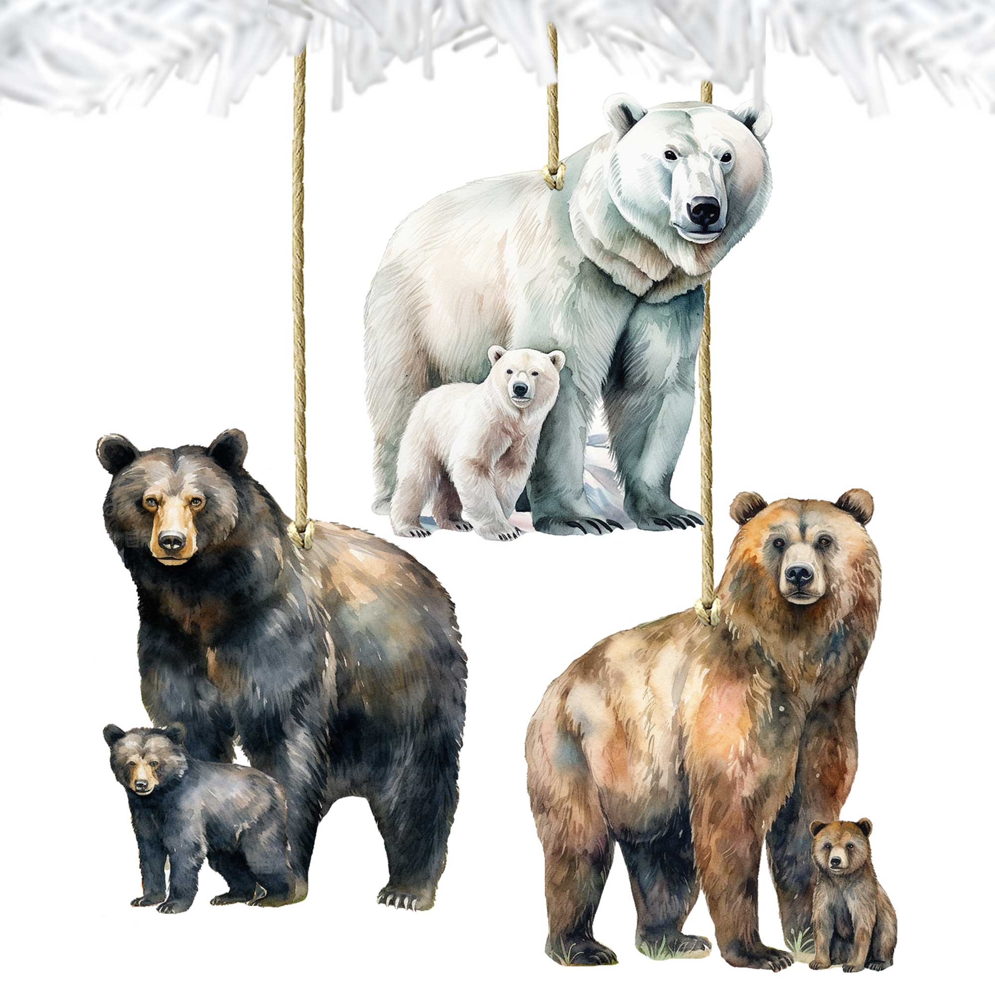 Alaskan Bears Wooden Ornaments Set of 3 by G. Debrekht - Wildlife Holiday Decor - 8091320S3