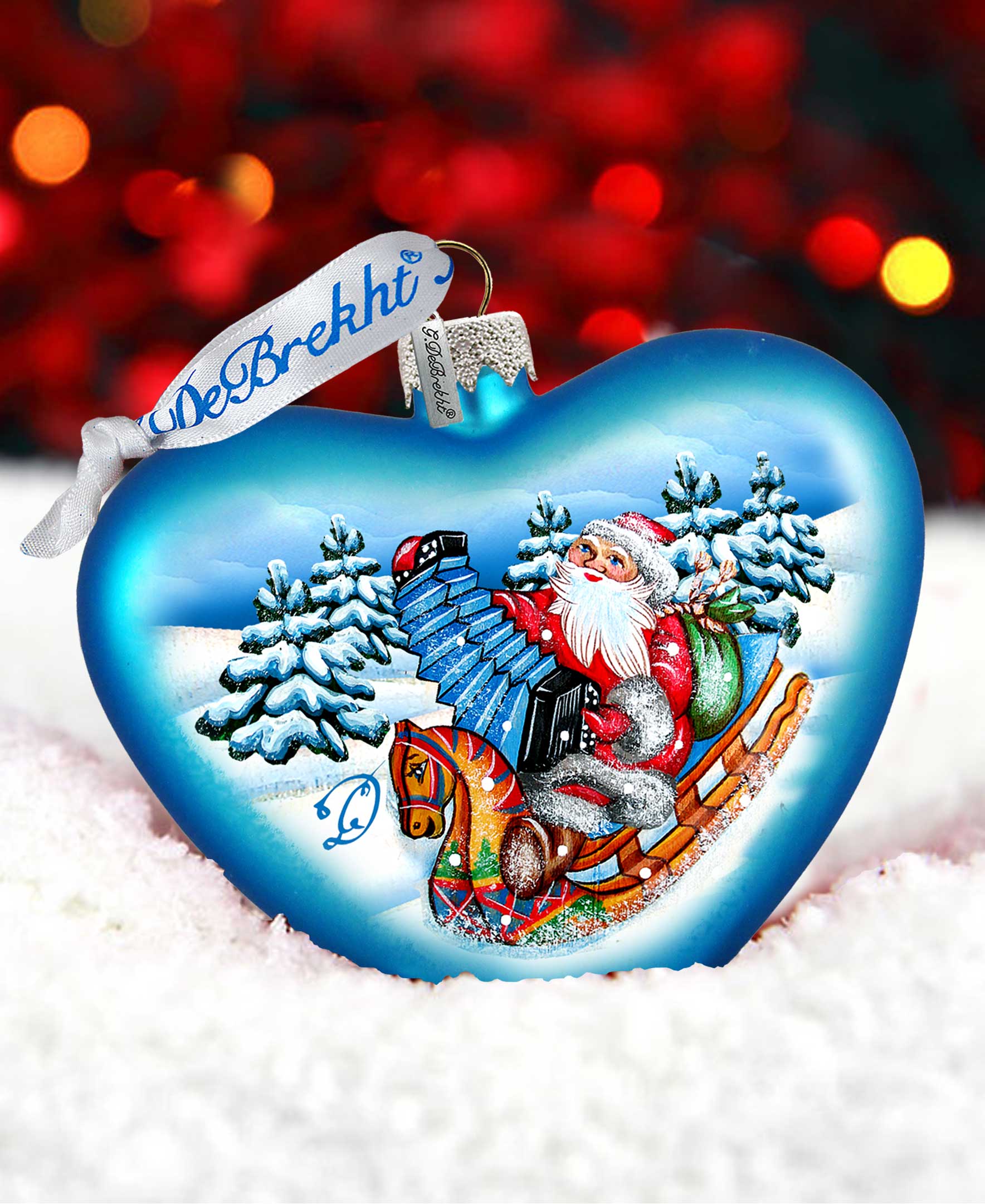 Love Heart Accordion Santa Glass Ornament by G. DeBrekht - Christmas Santa Snowman Decor - 752-023