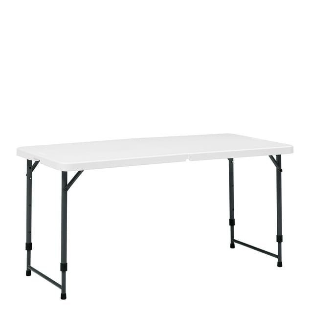 4 Foot Adjustable Height Folding Plastic Table, Indoor Outdoor White Granite