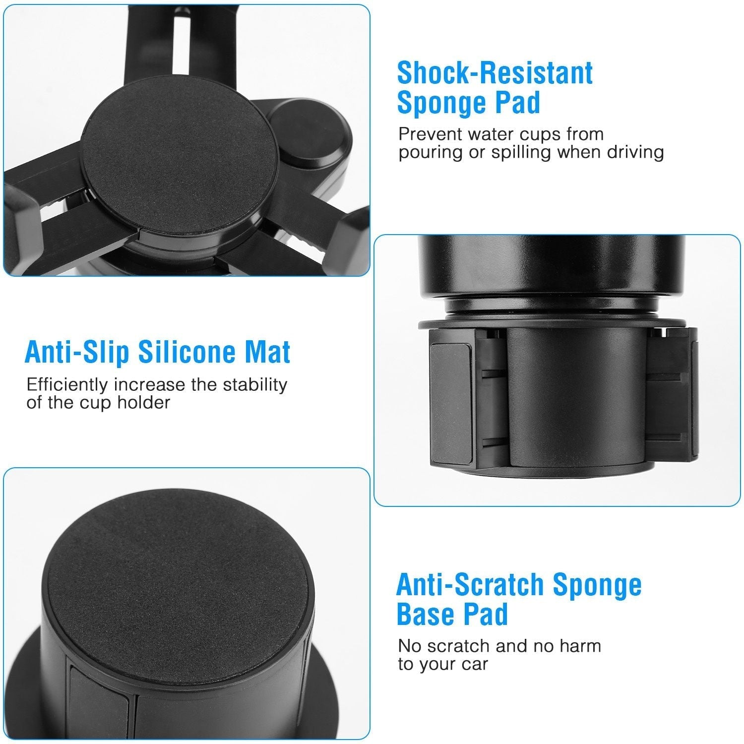 4 In 1 Car Cup Holder Expander Adapter Multifunctional Water Cup Mount Stand 360° Rotating Drink Bottle Organizer with Adjustable Base