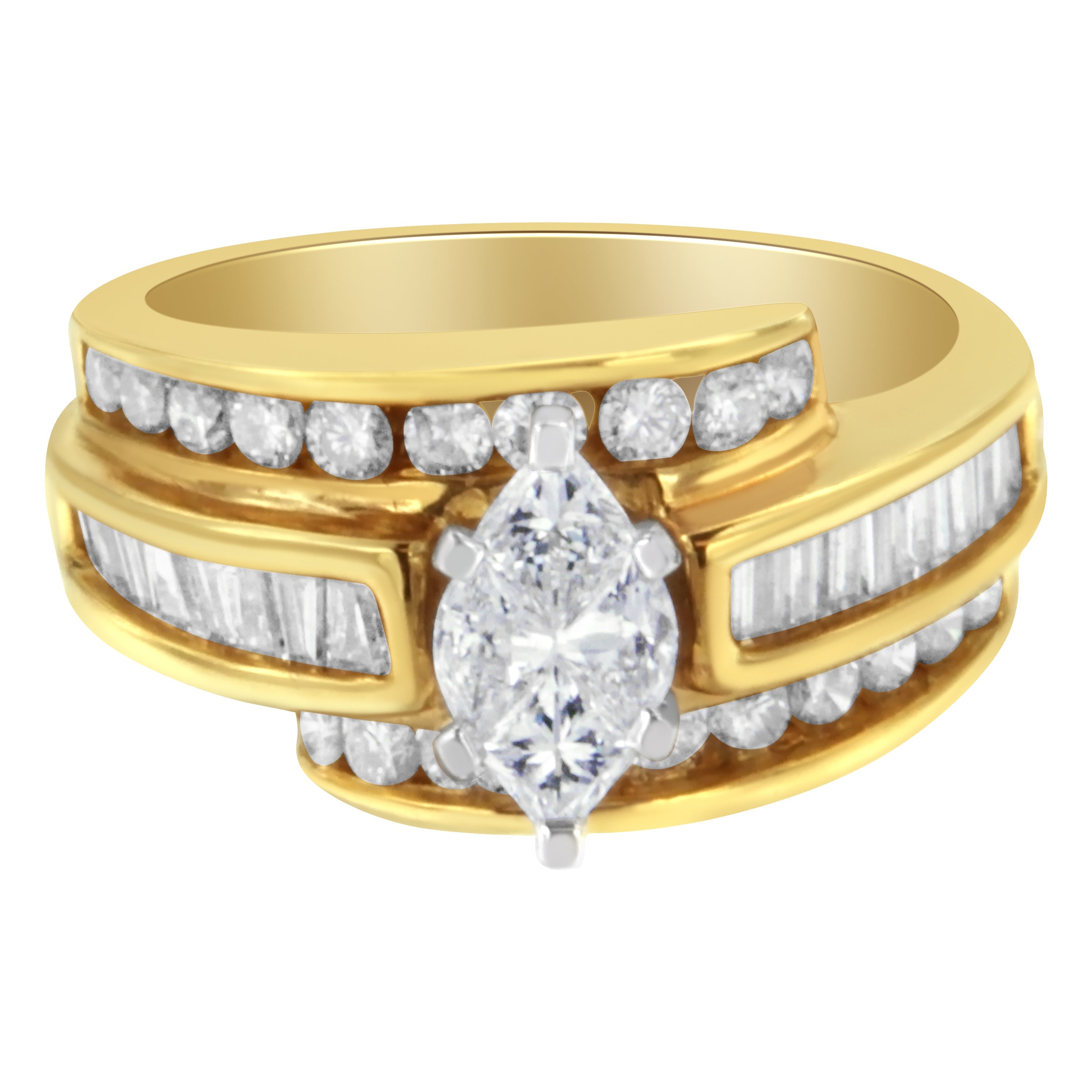 14Kt Two-Toned Diamond Cocktail Ring (1 1/3 Cttw, H-I Color, Si1-Si2 Clarity)