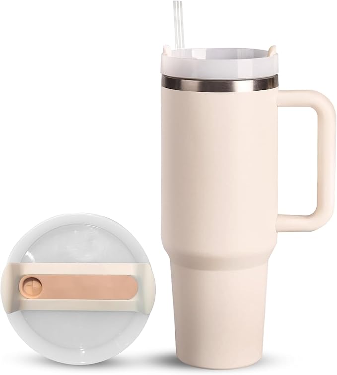 40 oz Water Tumbler Cup Stainless Steel Insulated Bottle Handle & Straw Travel