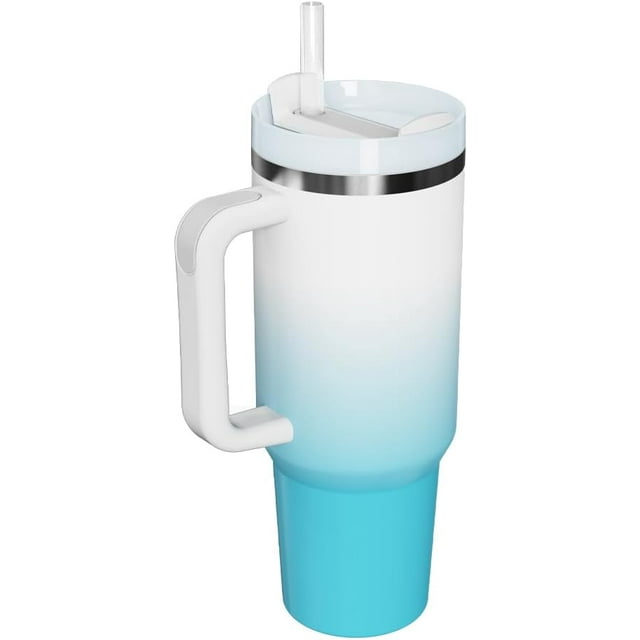 40 oz Water Tumbler Cup Stainless Steel Insulated Bottle Handle & Straw Travel